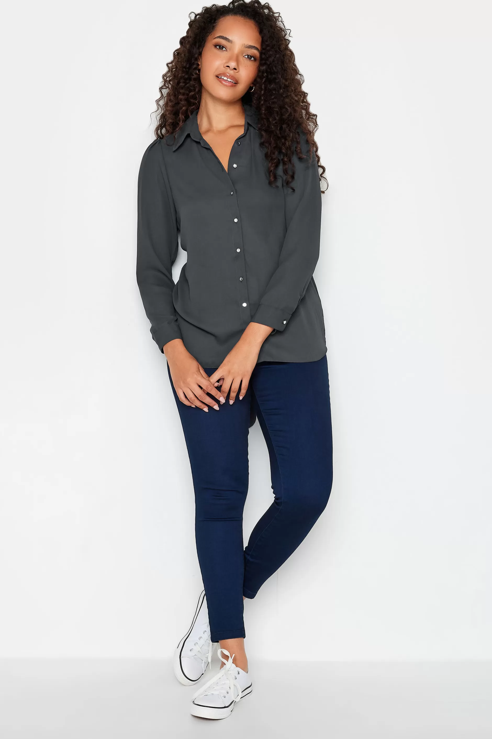 Women M&Co Shirts> Womens Charcoal Grey Tie Back Tunic Shirt