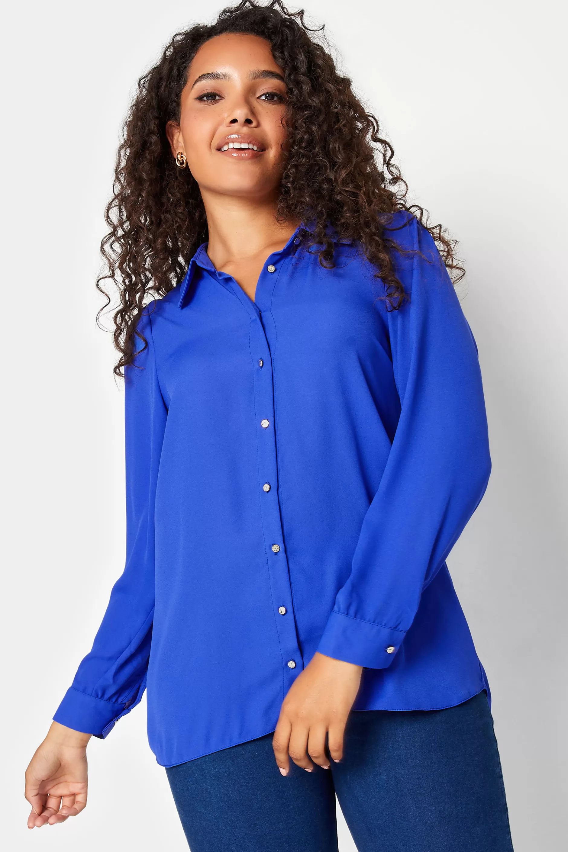 Women M&Co Shirts> Womens Cobalt Blue Button Through Tunic Shirt