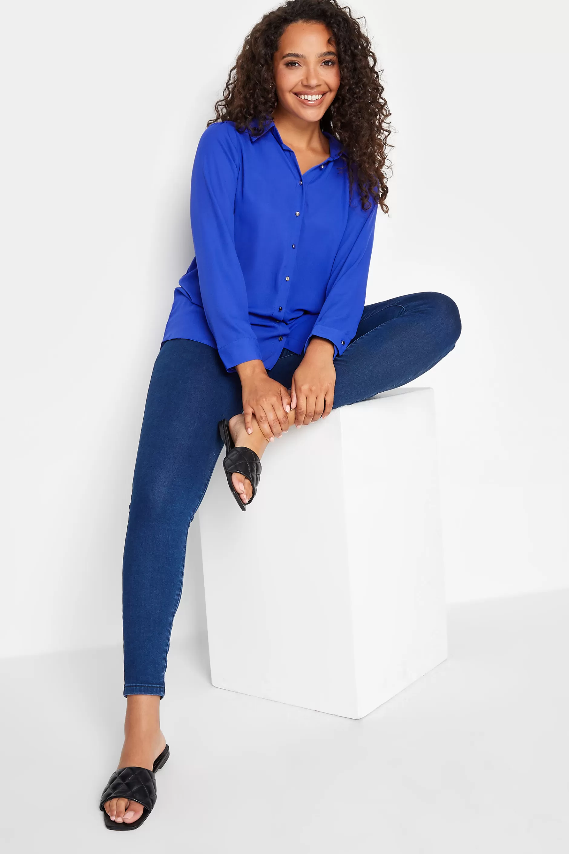 Women M&Co Shirts> Womens Cobalt Blue Button Through Tunic Shirt