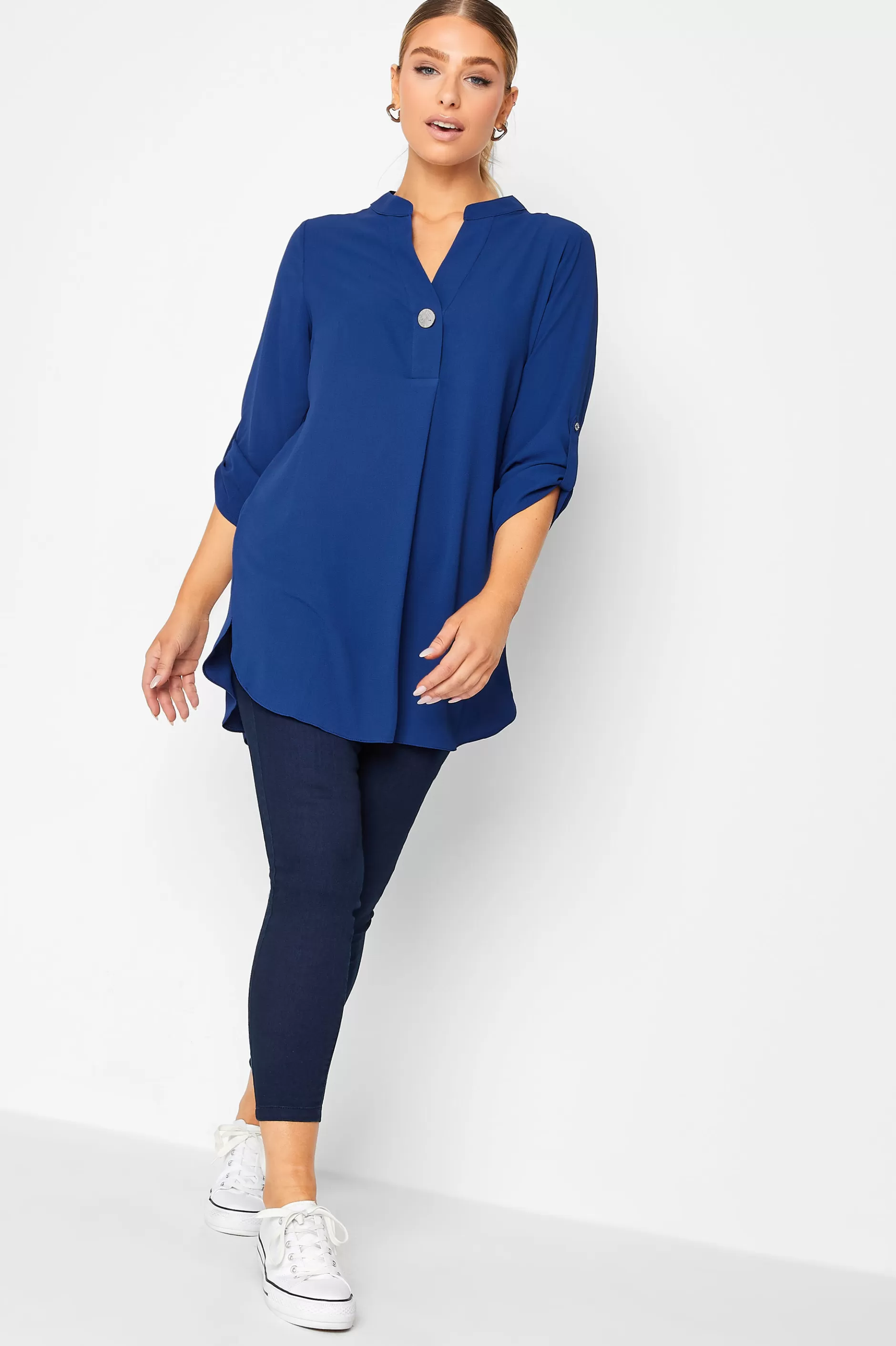 Women M&Co Shirts> Womens Cobalt Blue Long Sleeve Button Blouse