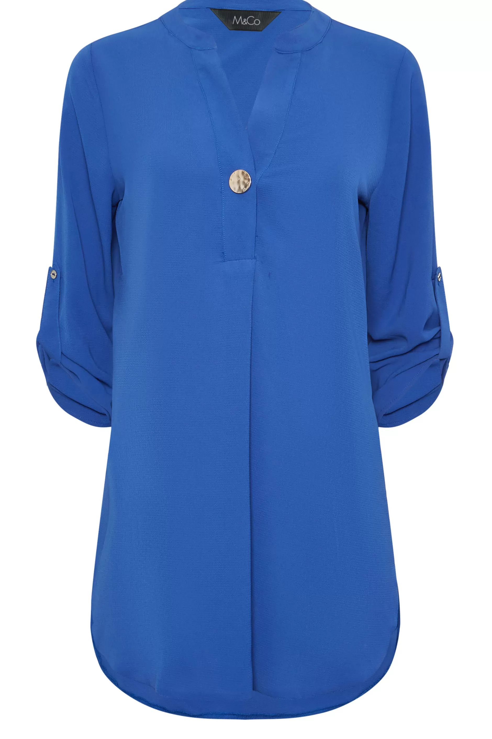 Women M&Co Shirts> Womens Cobalt Blue Statement Button Tab Sleeve Shirt