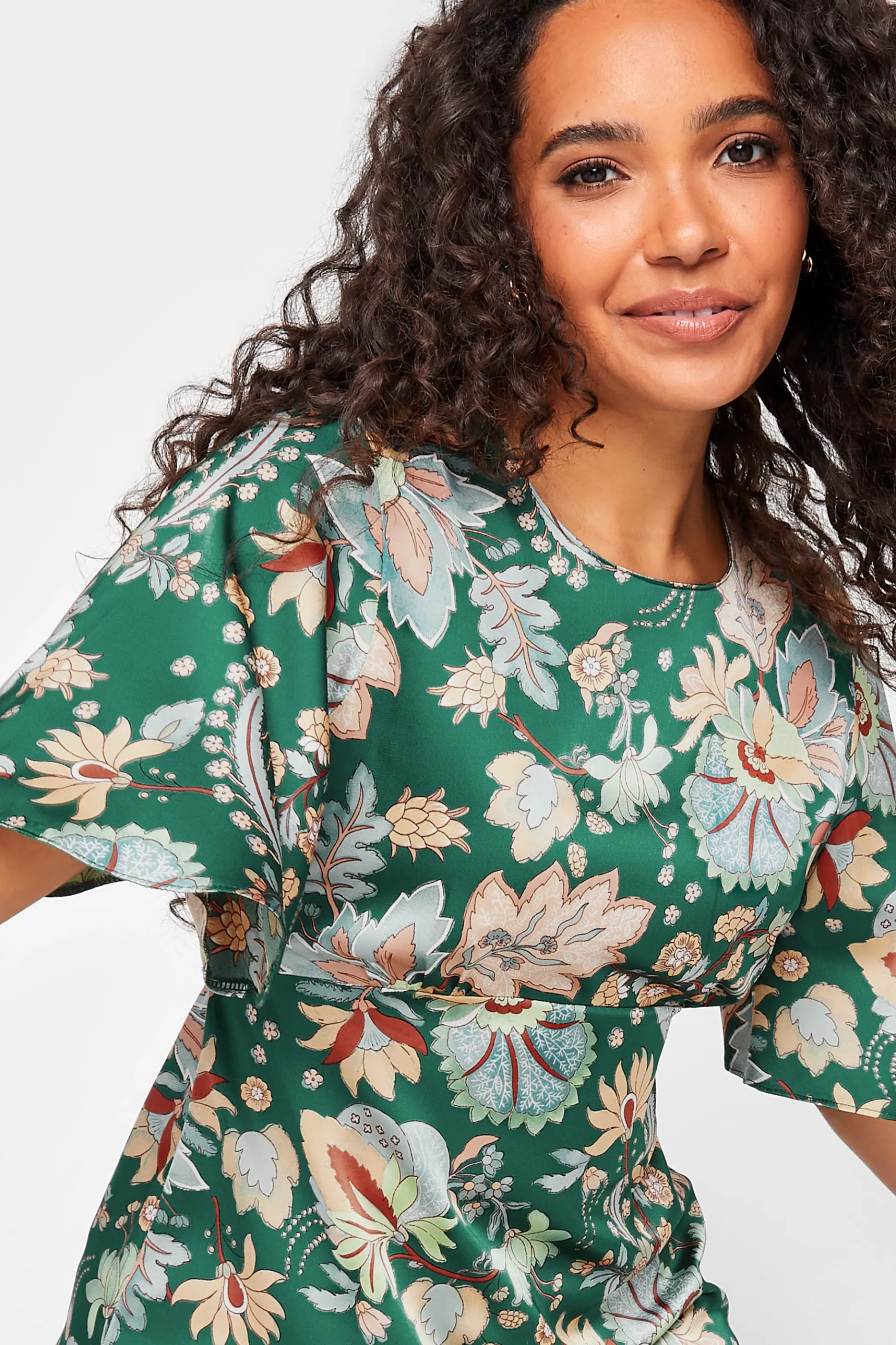 Women M&Co Short Sleeve Tops> Womens Dark Green Floral Tie Back Blouse