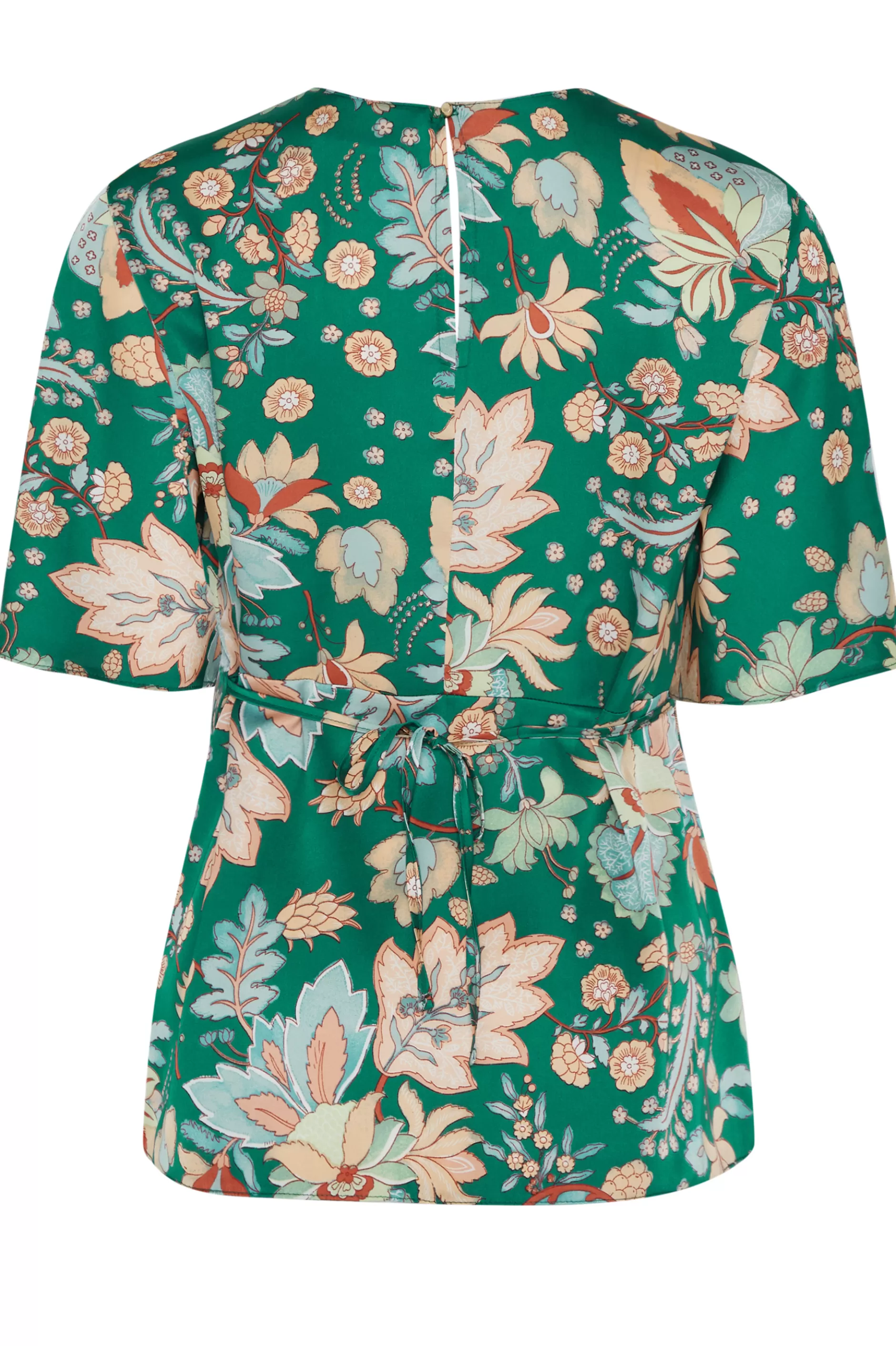 Women M&Co Short Sleeve Tops> Womens Dark Green Floral Tie Back Blouse