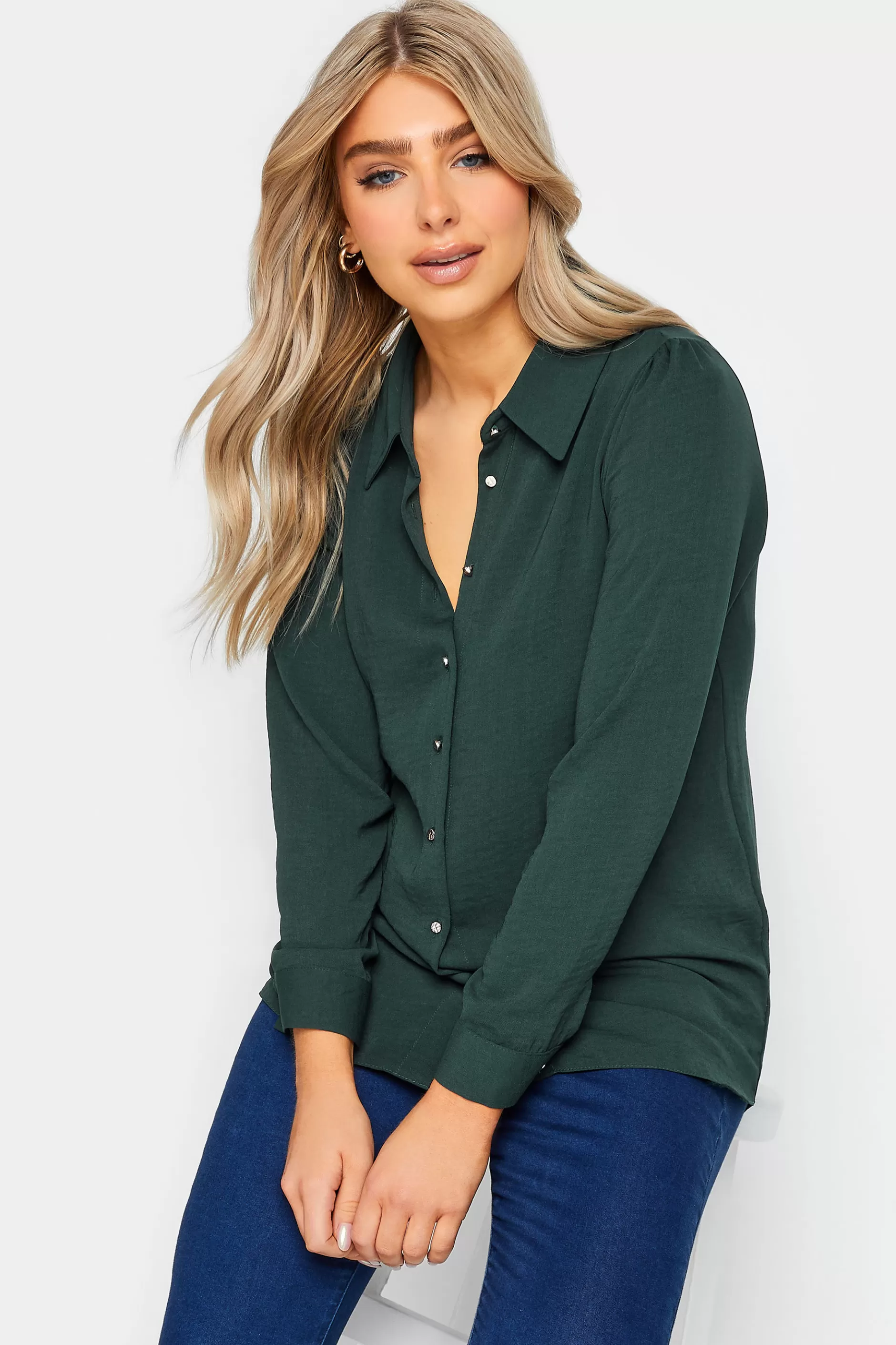 Women M&Co Shirts> Womens Dark Green Tie Back Tunic Shirt