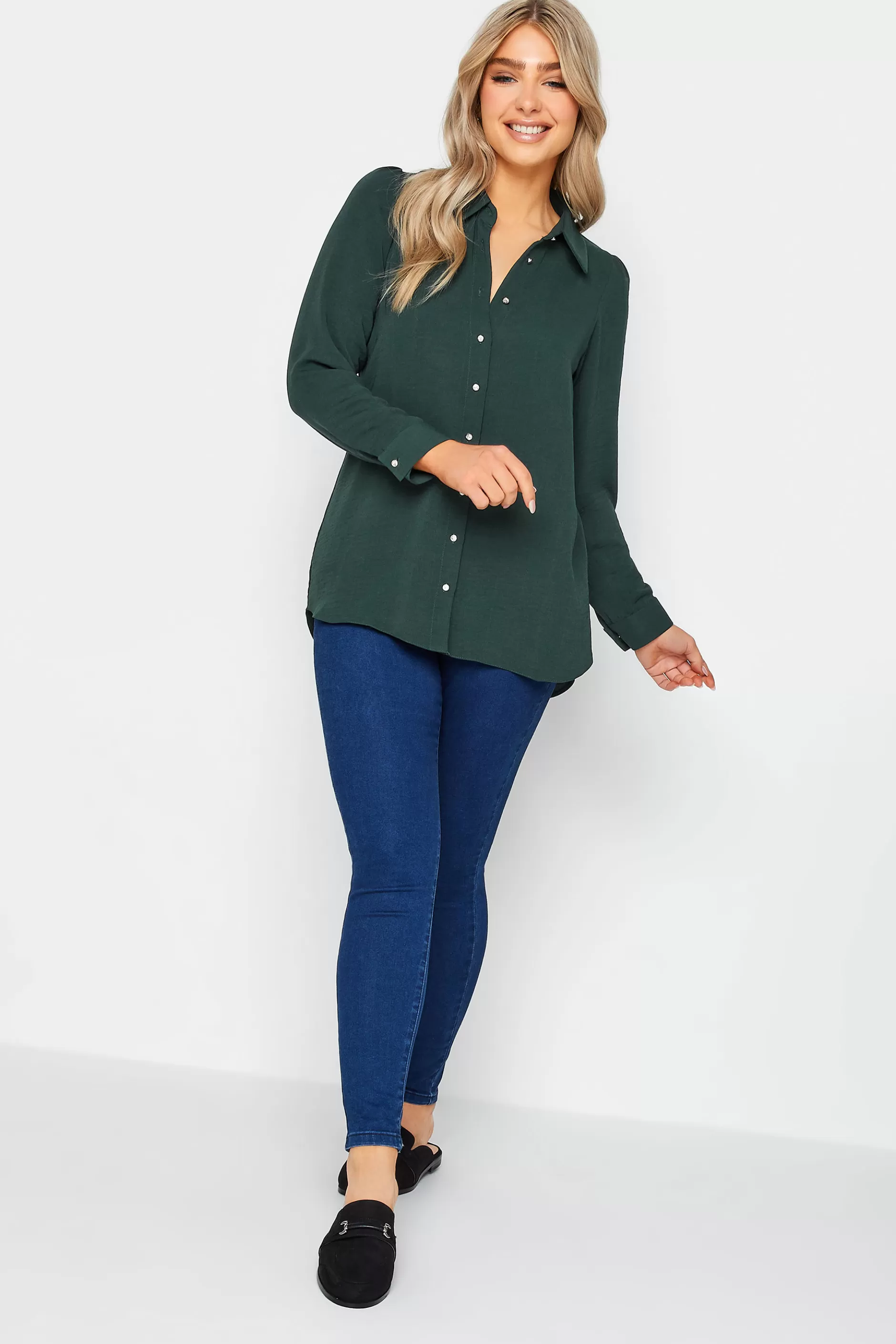 Women M&Co Shirts> Womens Dark Green Tie Back Tunic Shirt