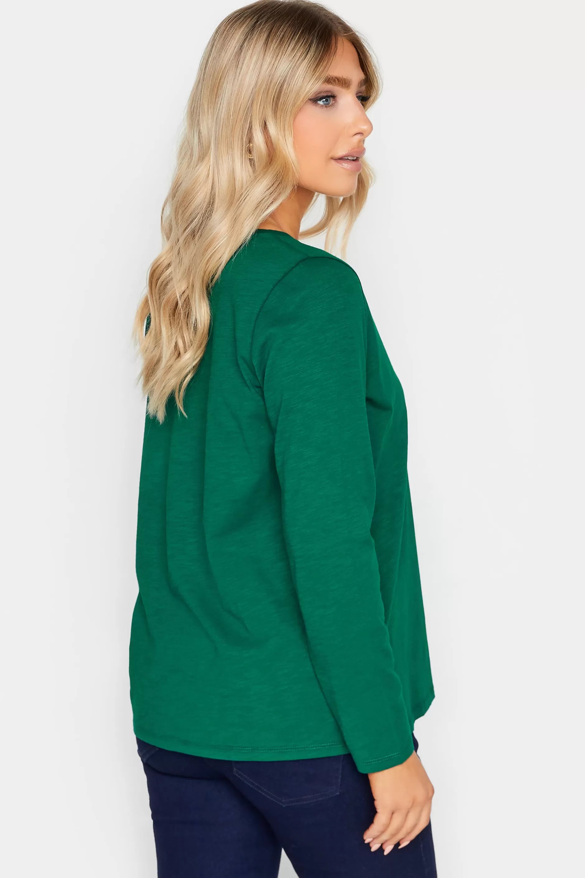 Women M&Co T-Shirts> Womens Dark Green V-Neck Long Sleeve Cotton Blend T-Shirt