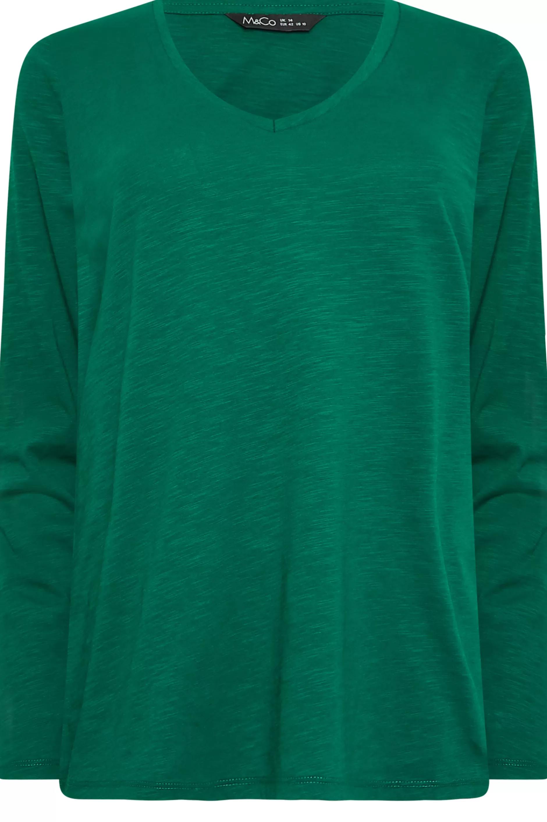 Women M&Co T-Shirts> Womens Dark Green V-Neck Long Sleeve Cotton Blend T-Shirt