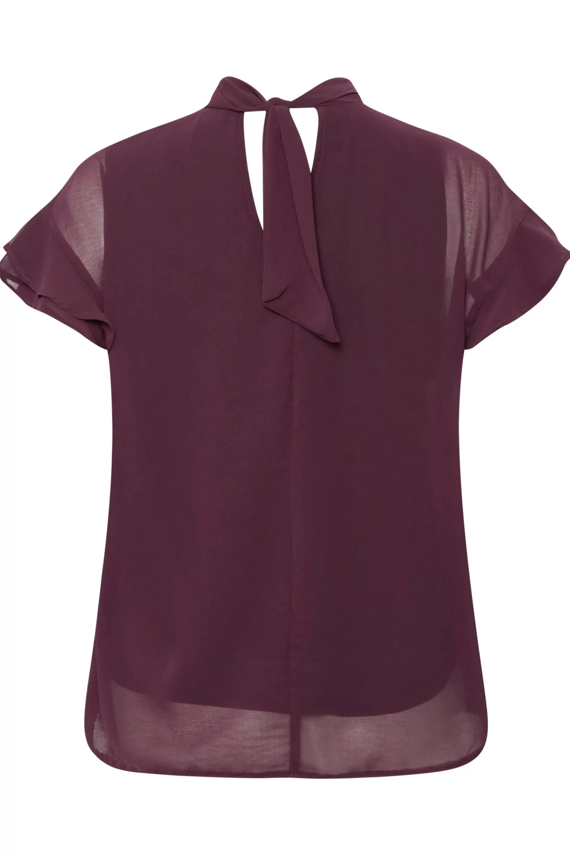 Women M&Co Short Sleeve Tops> Womens Dark Purple High Neck Frill Sleeve Blouse