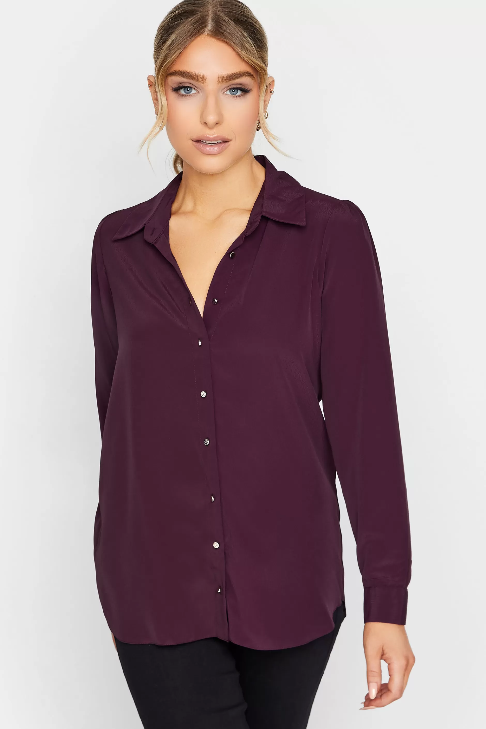 Women M&Co Shirts> Womens Dark Purple Tie Back Tunic Shirt