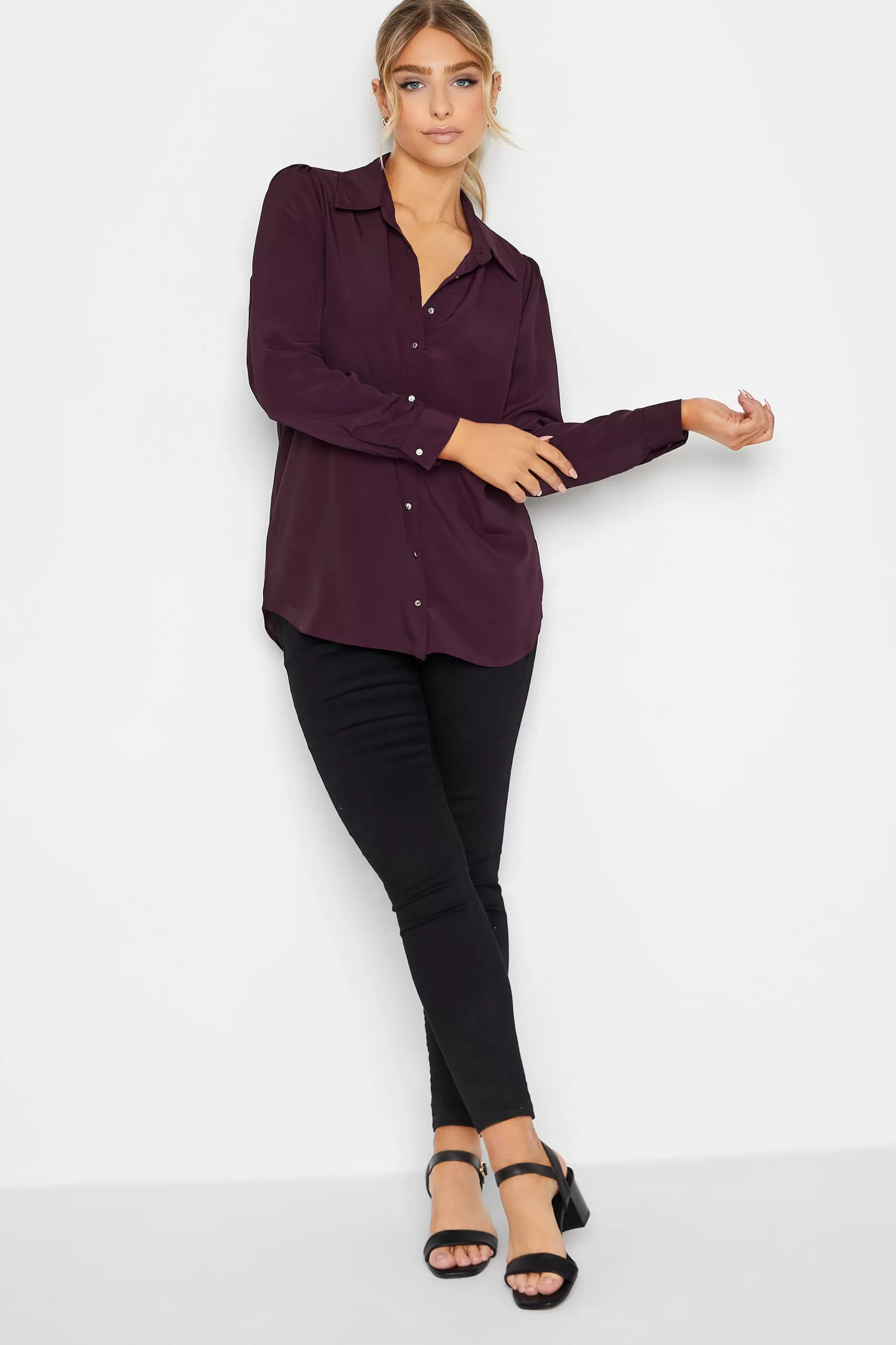 Women M&Co Shirts> Womens Dark Purple Tie Back Tunic Shirt