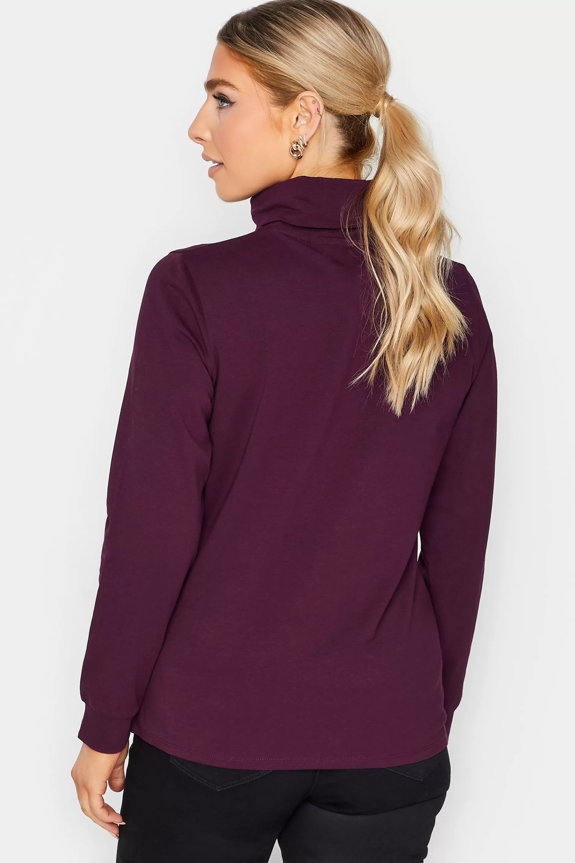 Women M&Co T-Shirts> Womens Dark Purple Turtle Neck Long Sleeve Cotton Blend Top