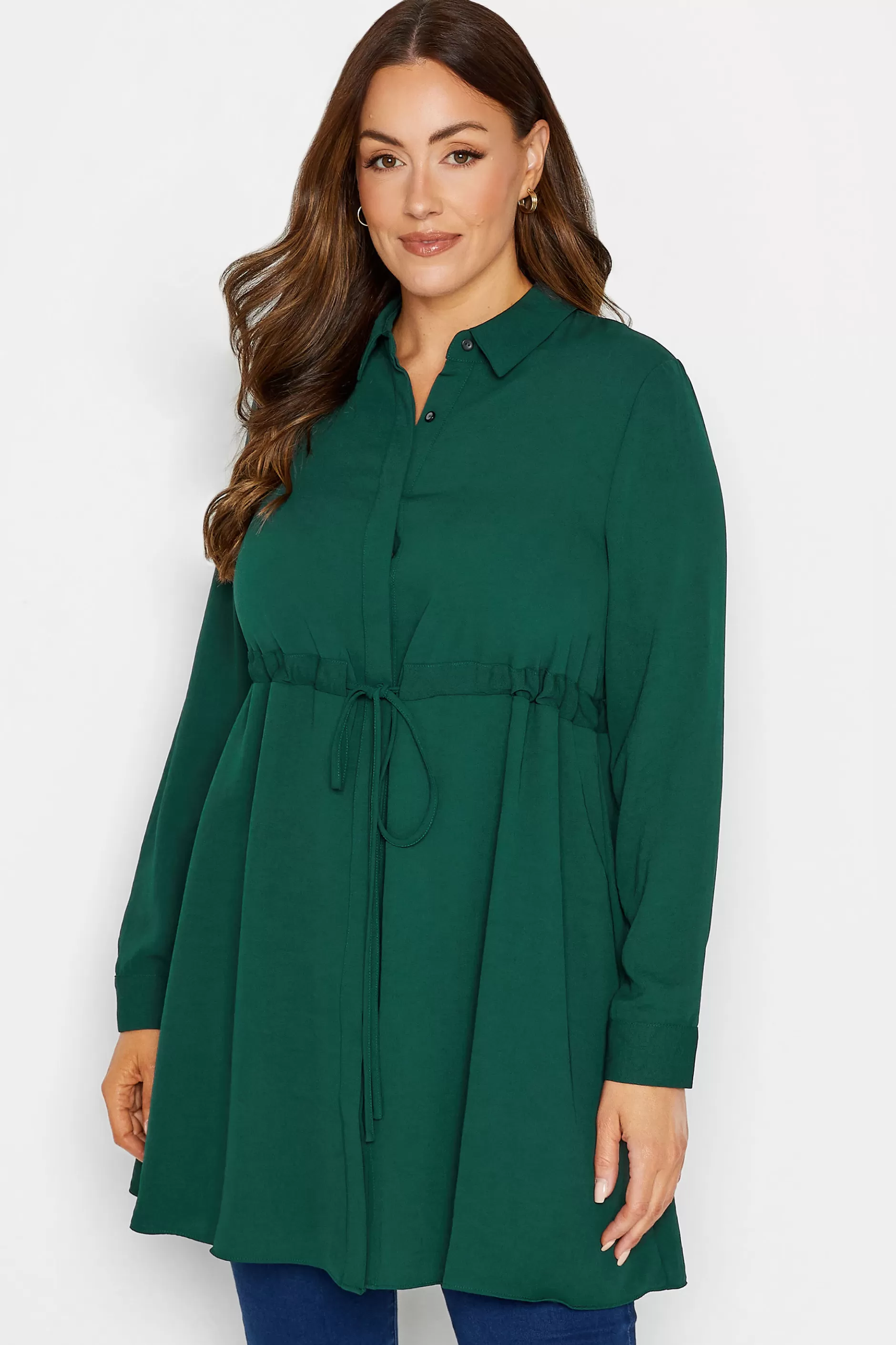 Women M&Co Shirts> Womens Emerald Green Tie Waist Tunic Shirt