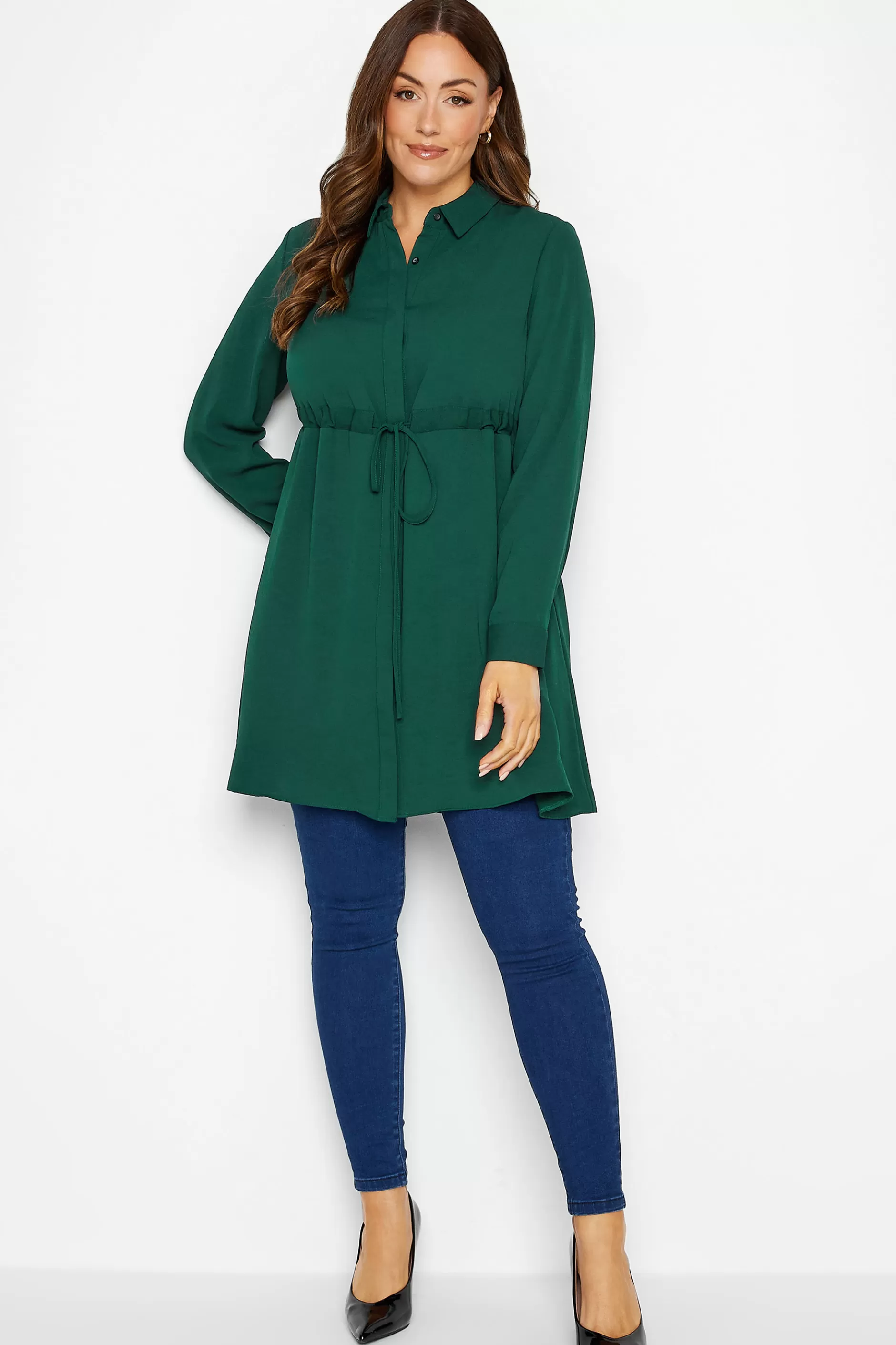 Women M&Co Shirts> Womens Emerald Green Tie Waist Tunic Shirt