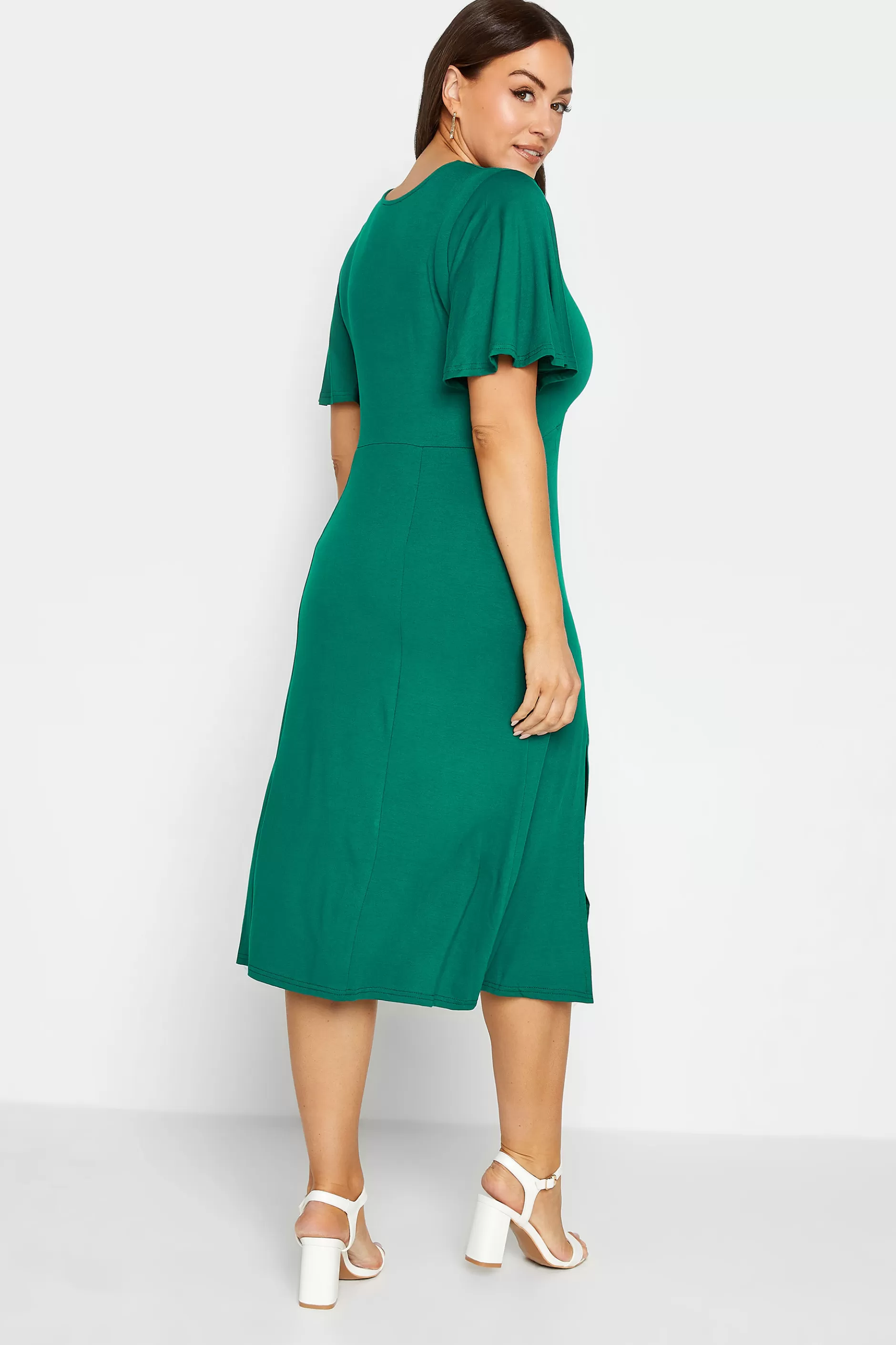 Women M&Co Wedding Guest Dresses> Womens Forest Green Angel Sleeve Split Hem Midi Dress