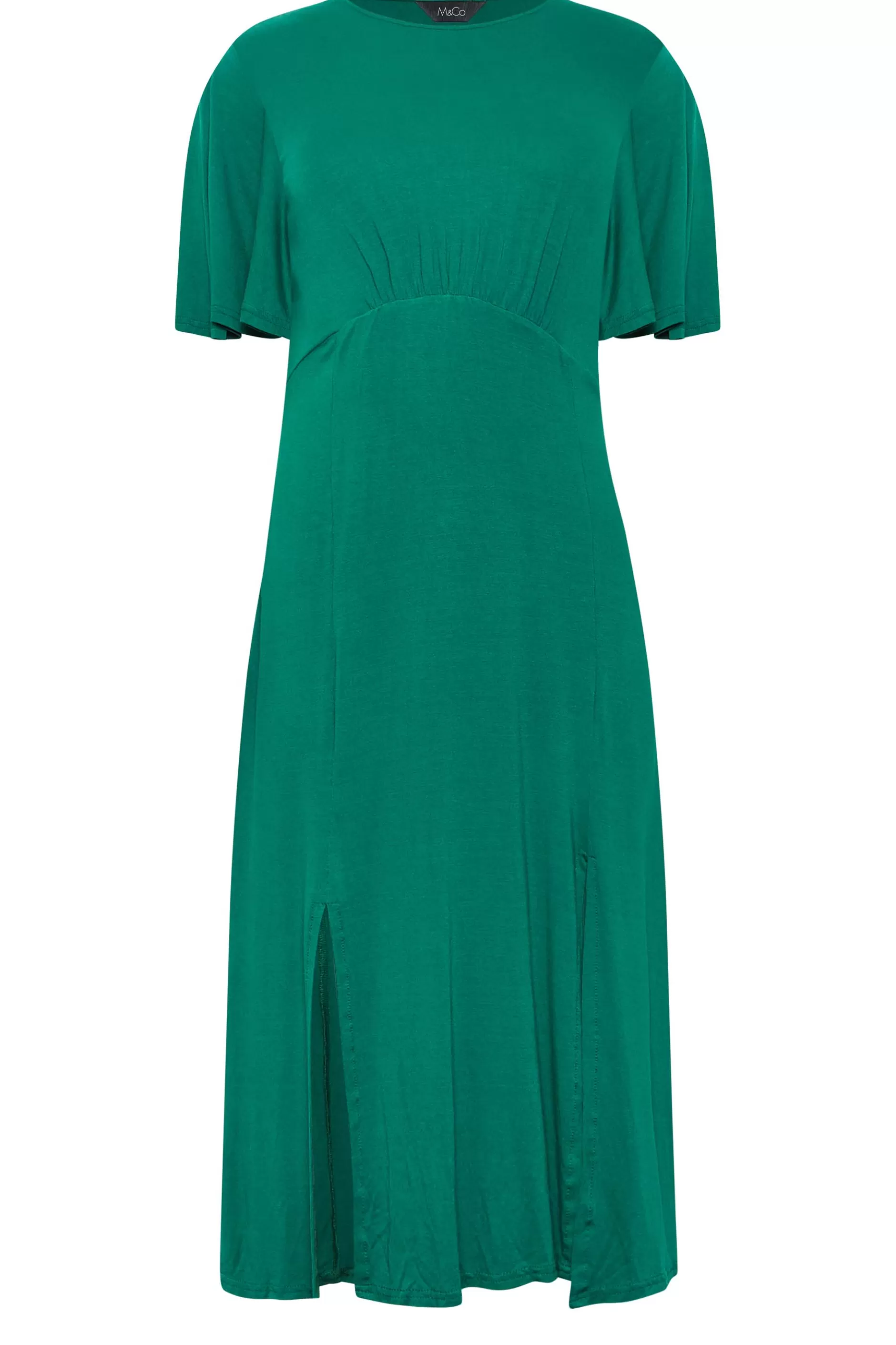 Women M&Co Wedding Guest Dresses> Womens Forest Green Angel Sleeve Split Hem Midi Dress