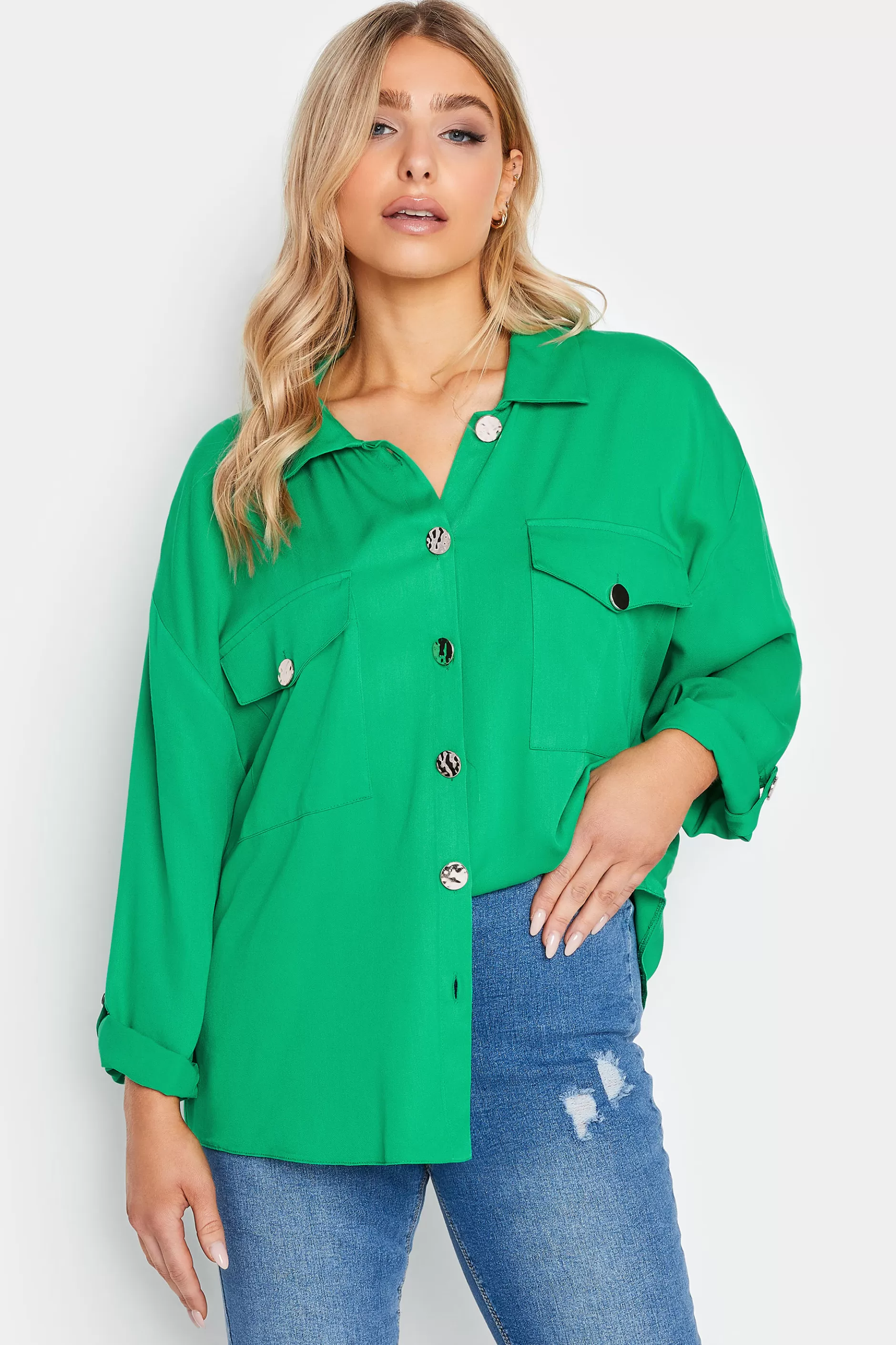 Women M&Co Shirts> Womens Forest Green Button Tunic Shirt