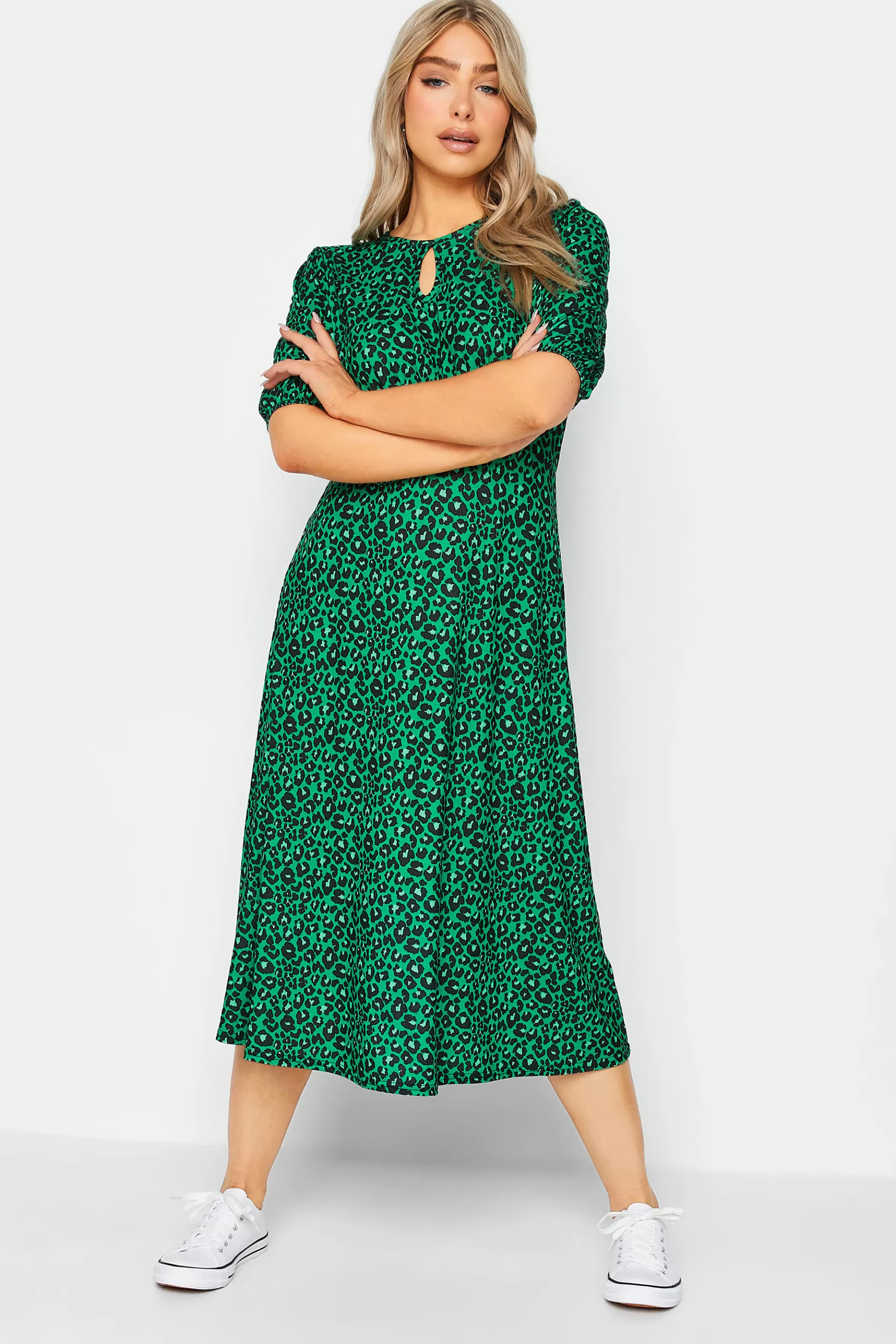 Women M&Co Midi Dresses> Womens Green Animal Print Dress