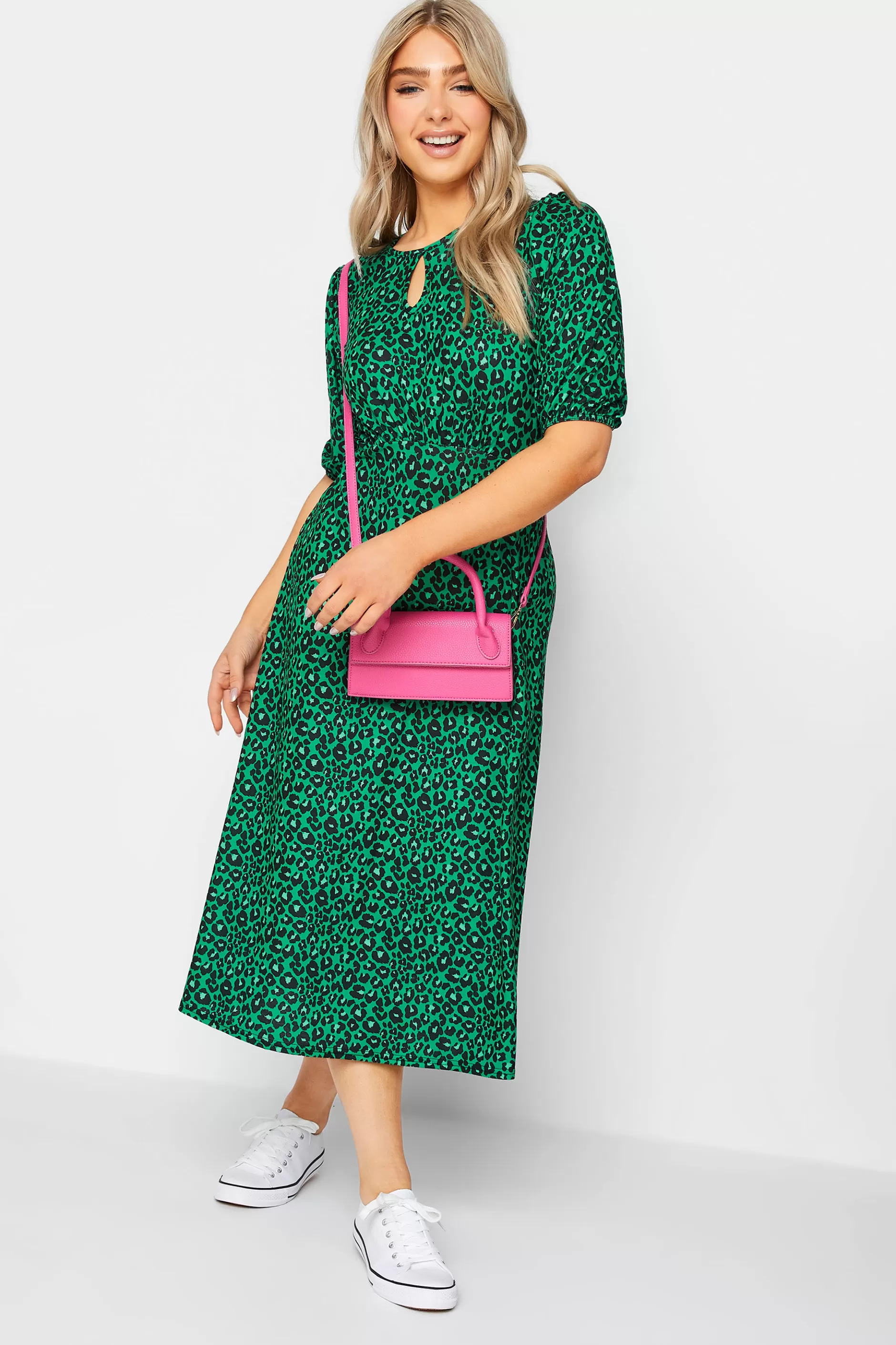 Women M&Co Midi Dresses> Womens Green Animal Print Dress