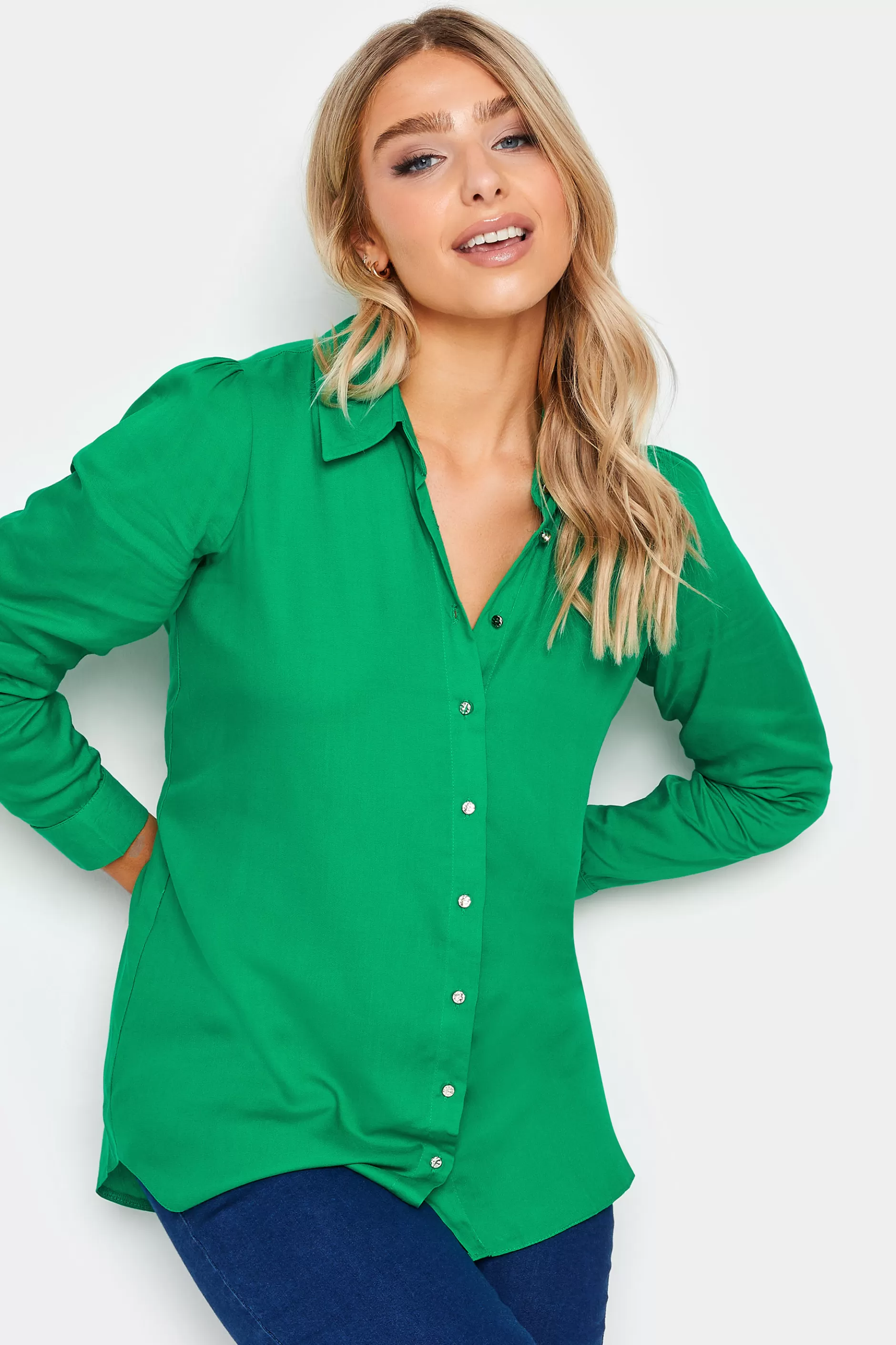 Women M&Co Shirts> Womens Green Button Through Tunic Shirt