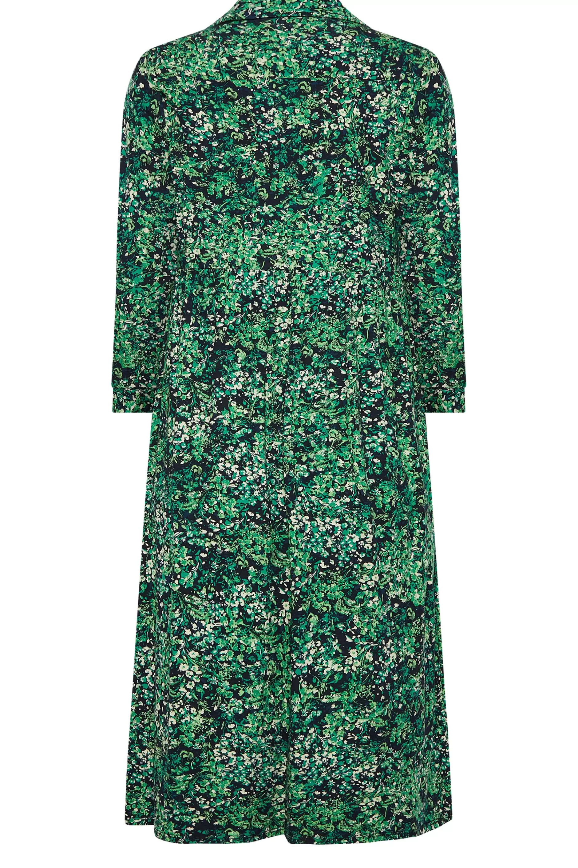 Women M&Co Wedding Guest Dresses> Womens Green Floral Half Placket Midi Smock Dress