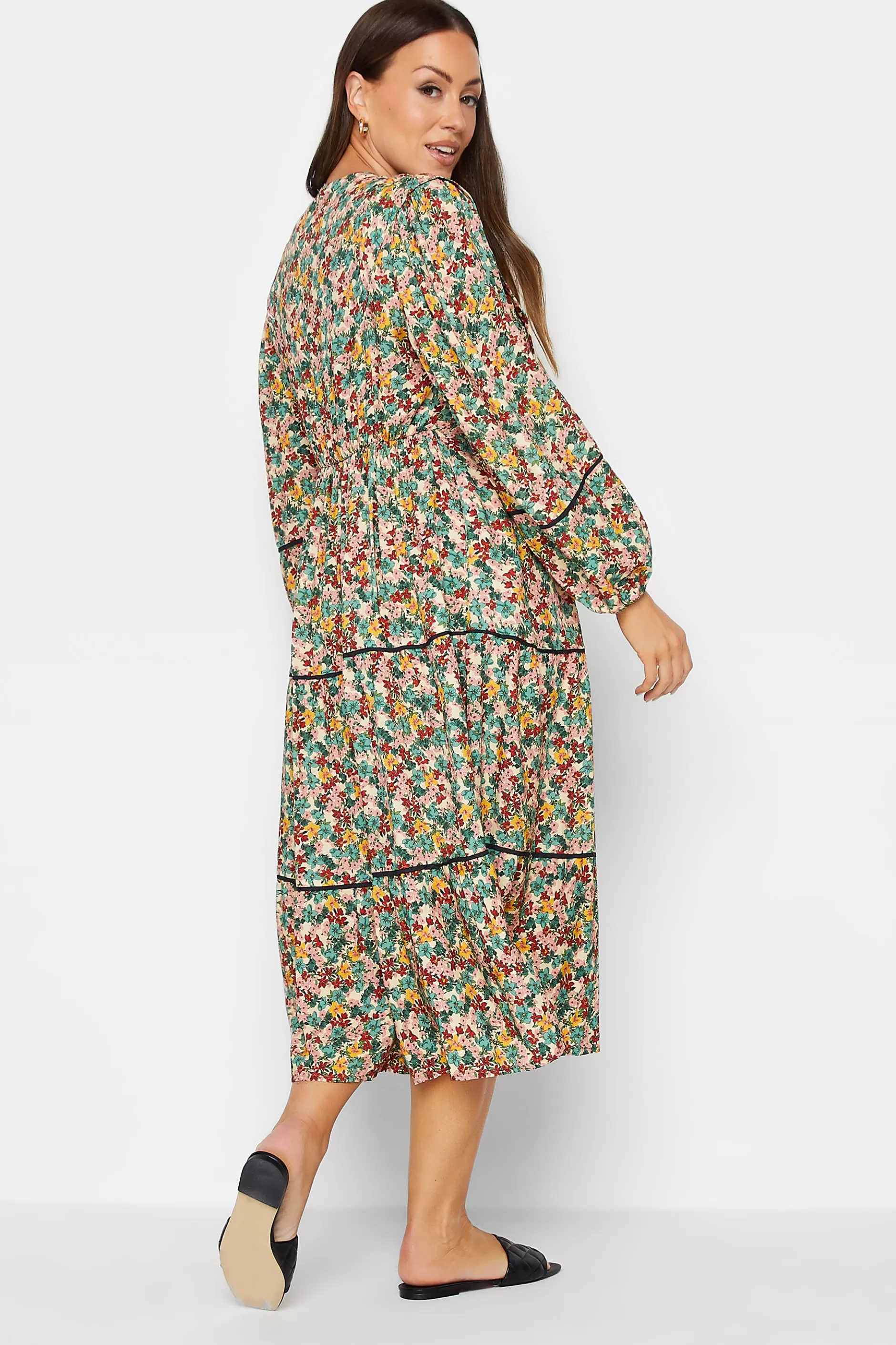 Women M&Co Maxi Dresses> Womens Green Floral Print Crochet Trim Maxi Dress