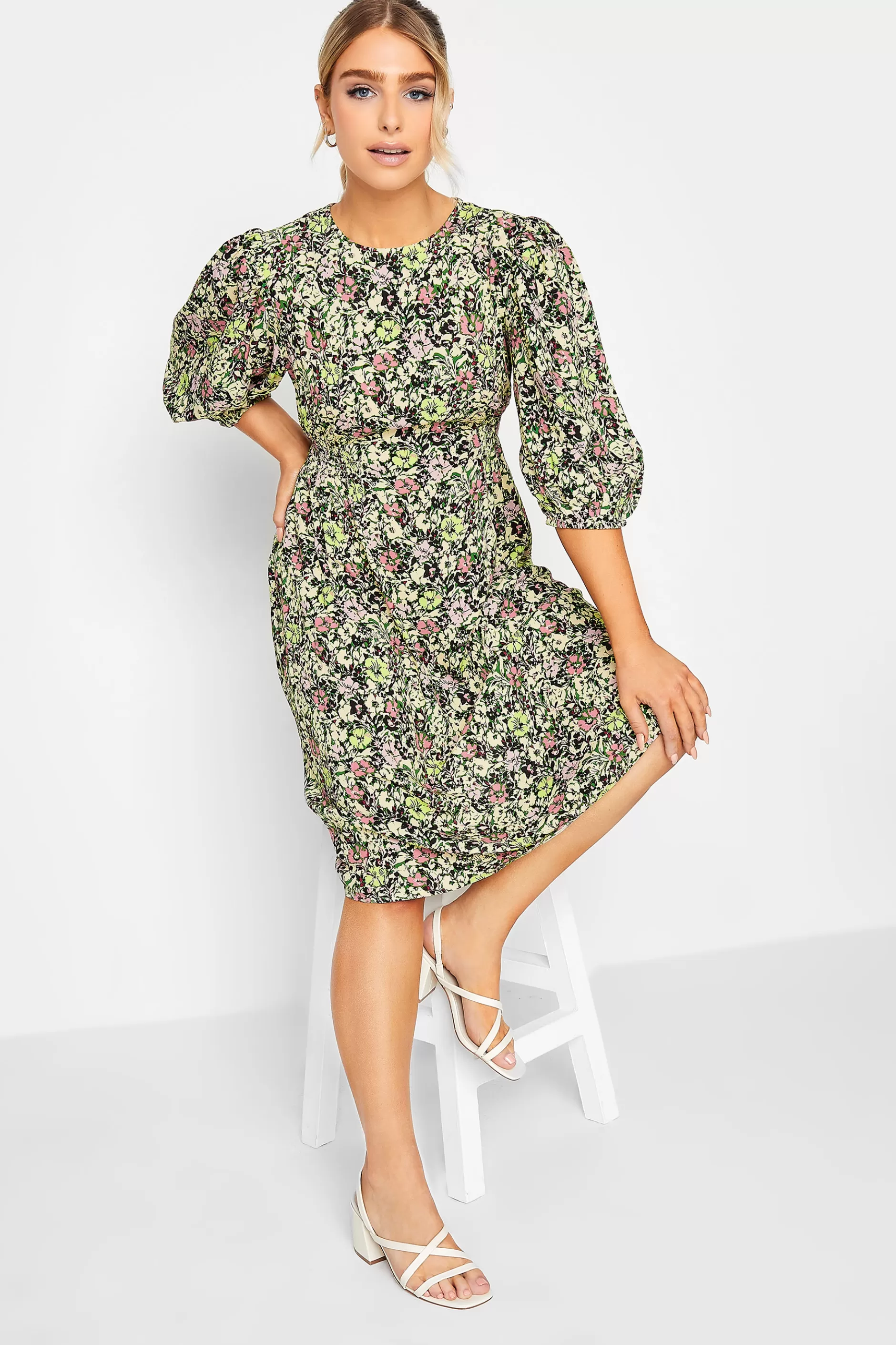 Women M&Co Wedding Guest Dresses> Womens Green Floral Print Midi Dress