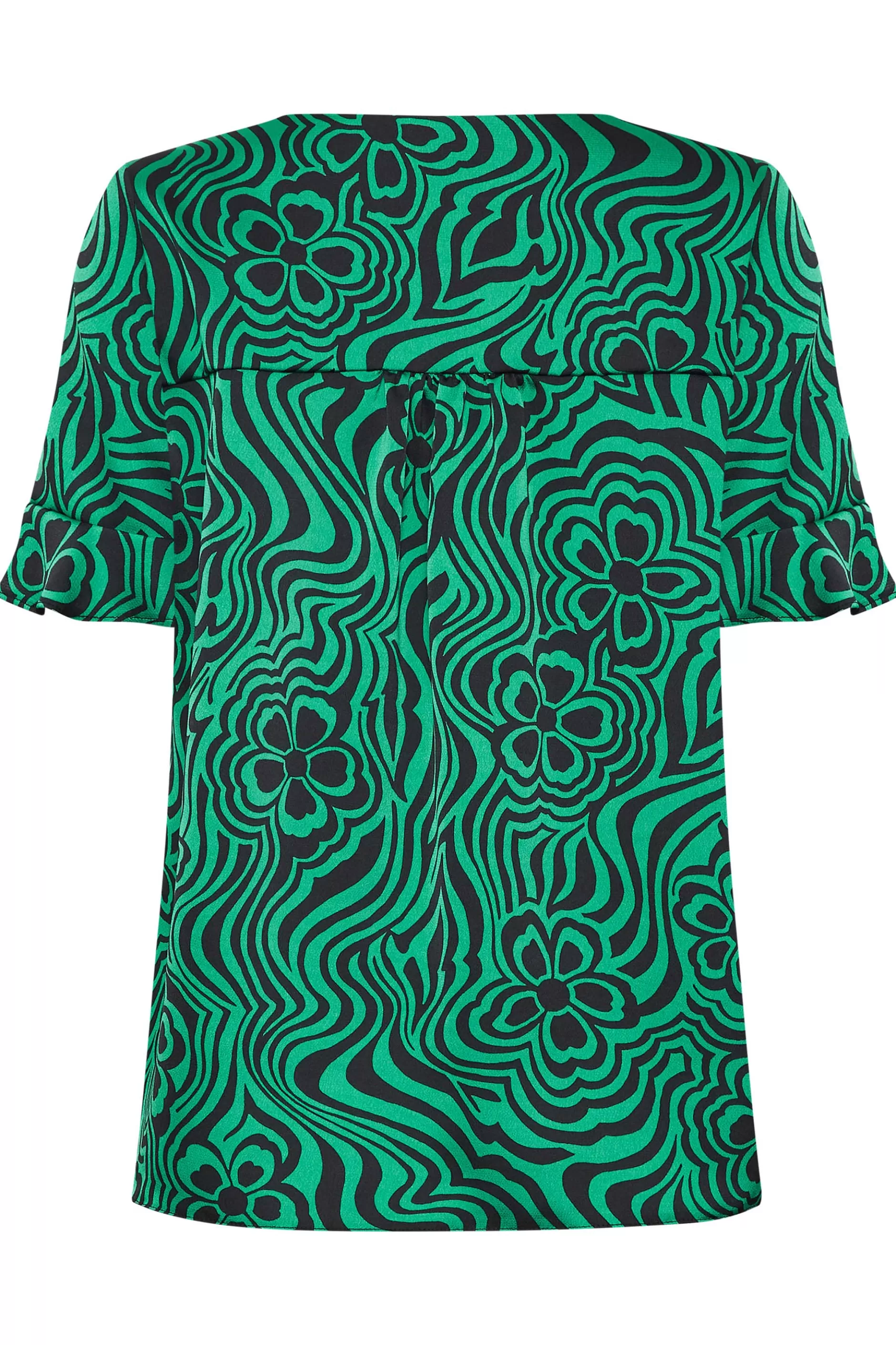 Women M&Co Short Sleeve Tops> Womens Green Floral Swirl Print Frill Sleeve Blouse