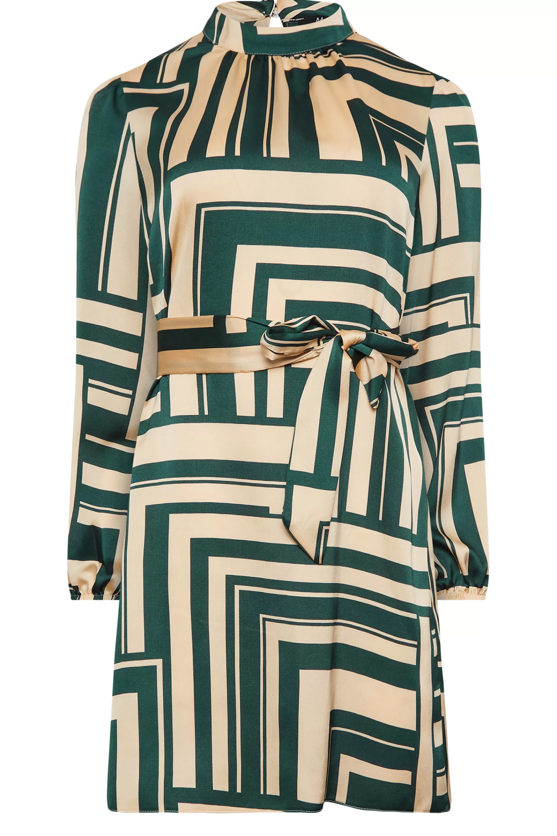 Women M&Co Shirts> Womens Green Geometric Print High Neck Tunic Blouse
