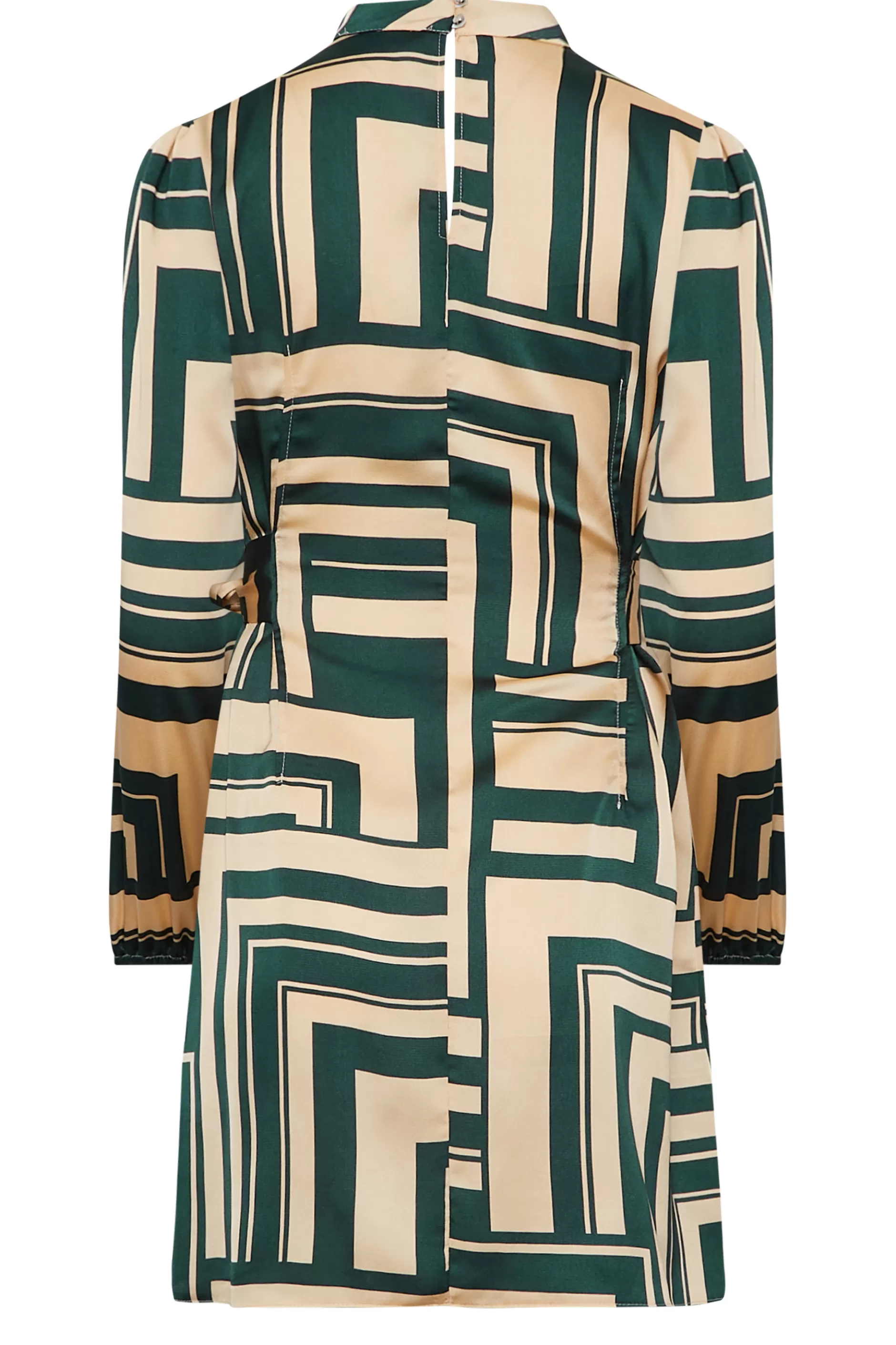 Women M&Co Shirts> Womens Green Geometric Print High Neck Tunic Blouse