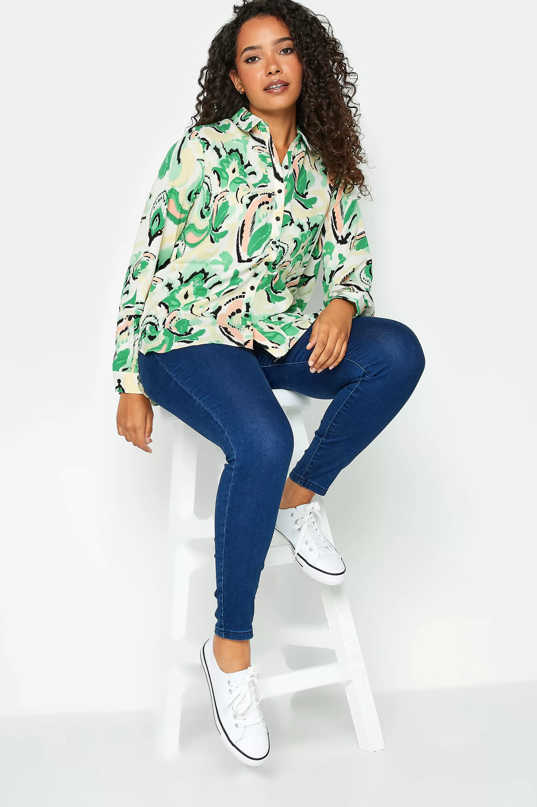 Women M&Co Shirts> Womens Green Paisley Print Long Sleeve Shirt