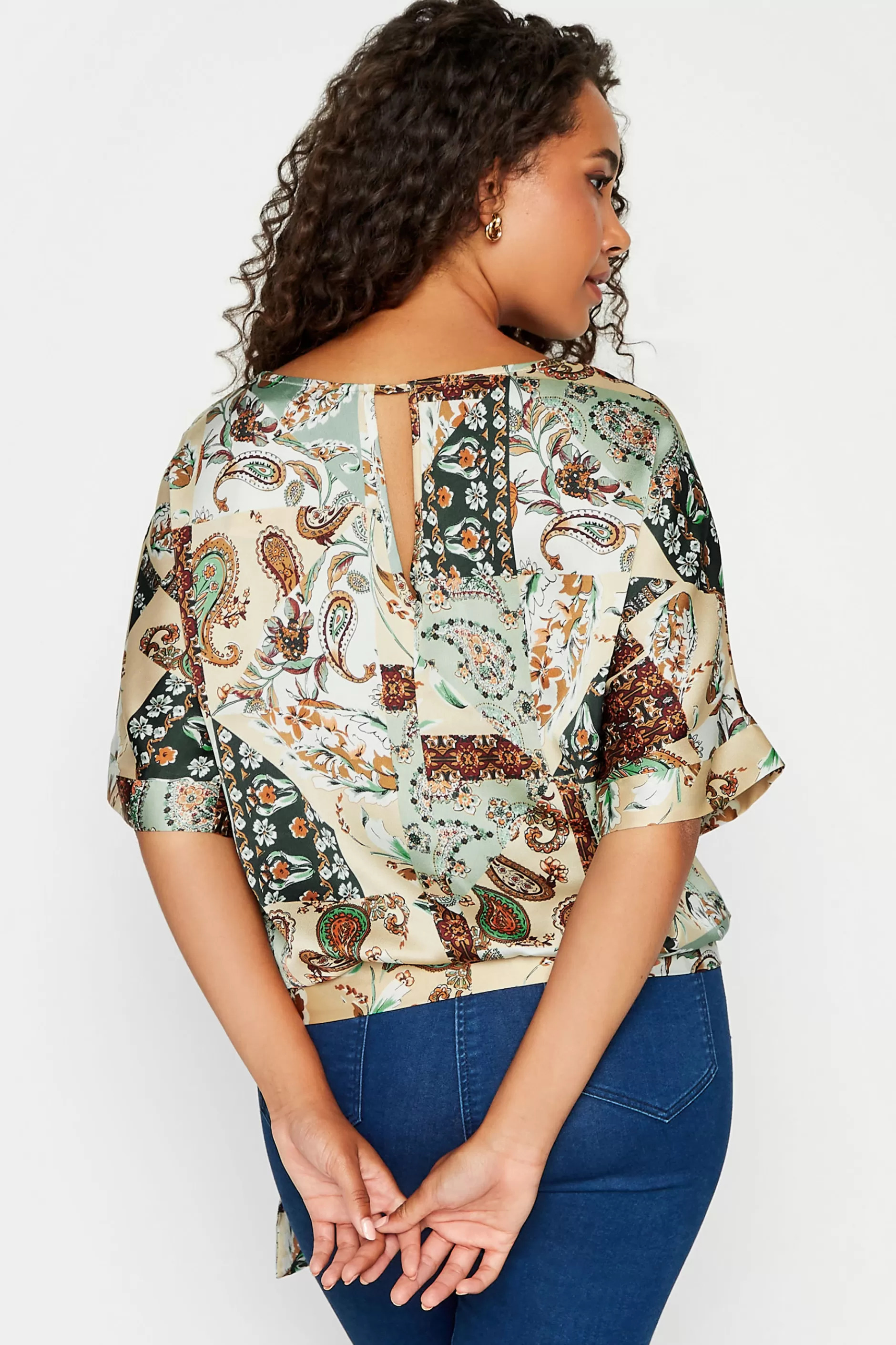 Women M&Co Short Sleeve Tops> Womens Green Paisley Print Short Sleeve Blouse