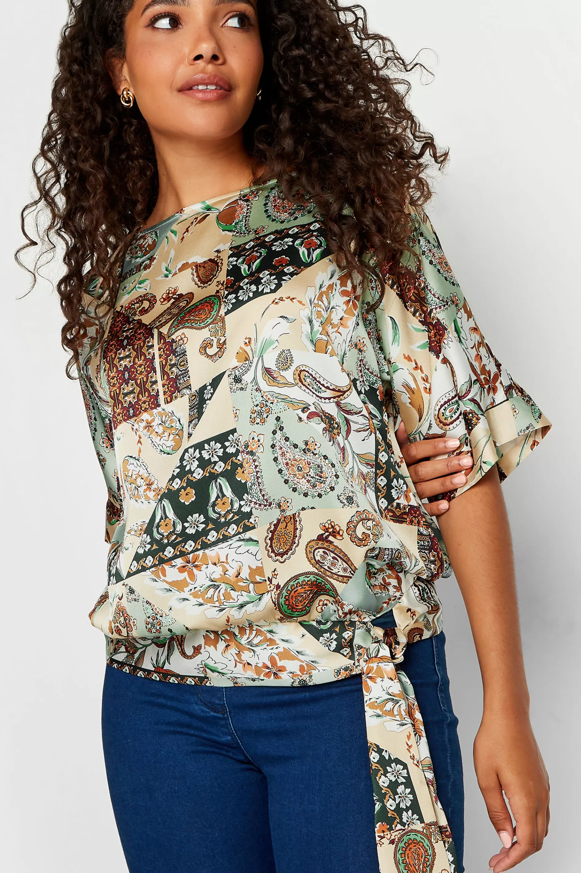 Women M&Co Short Sleeve Tops> Womens Green Paisley Print Short Sleeve Blouse