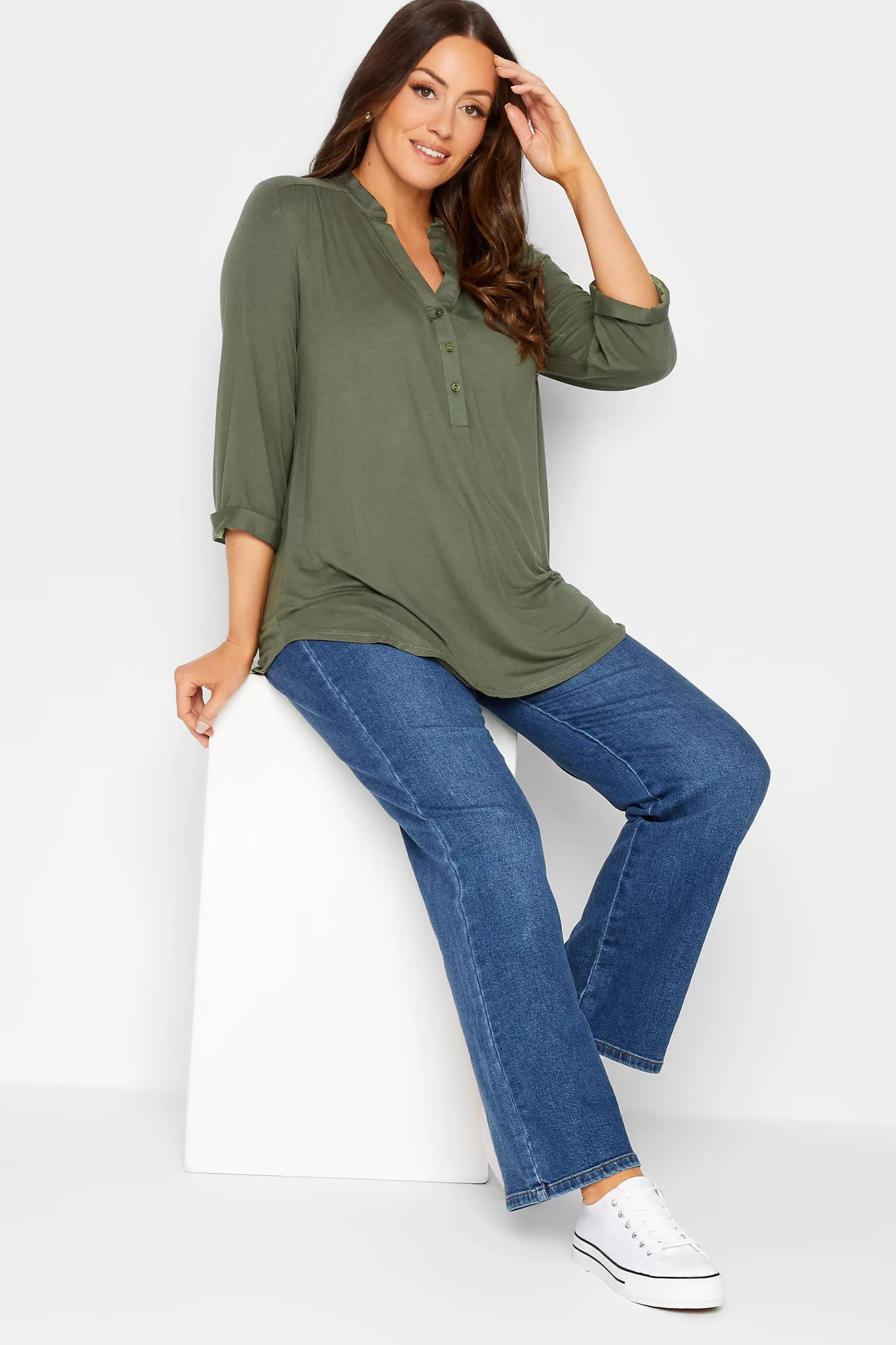 Women M&Co Shirts> Womens Green Placket Jersey Shirt