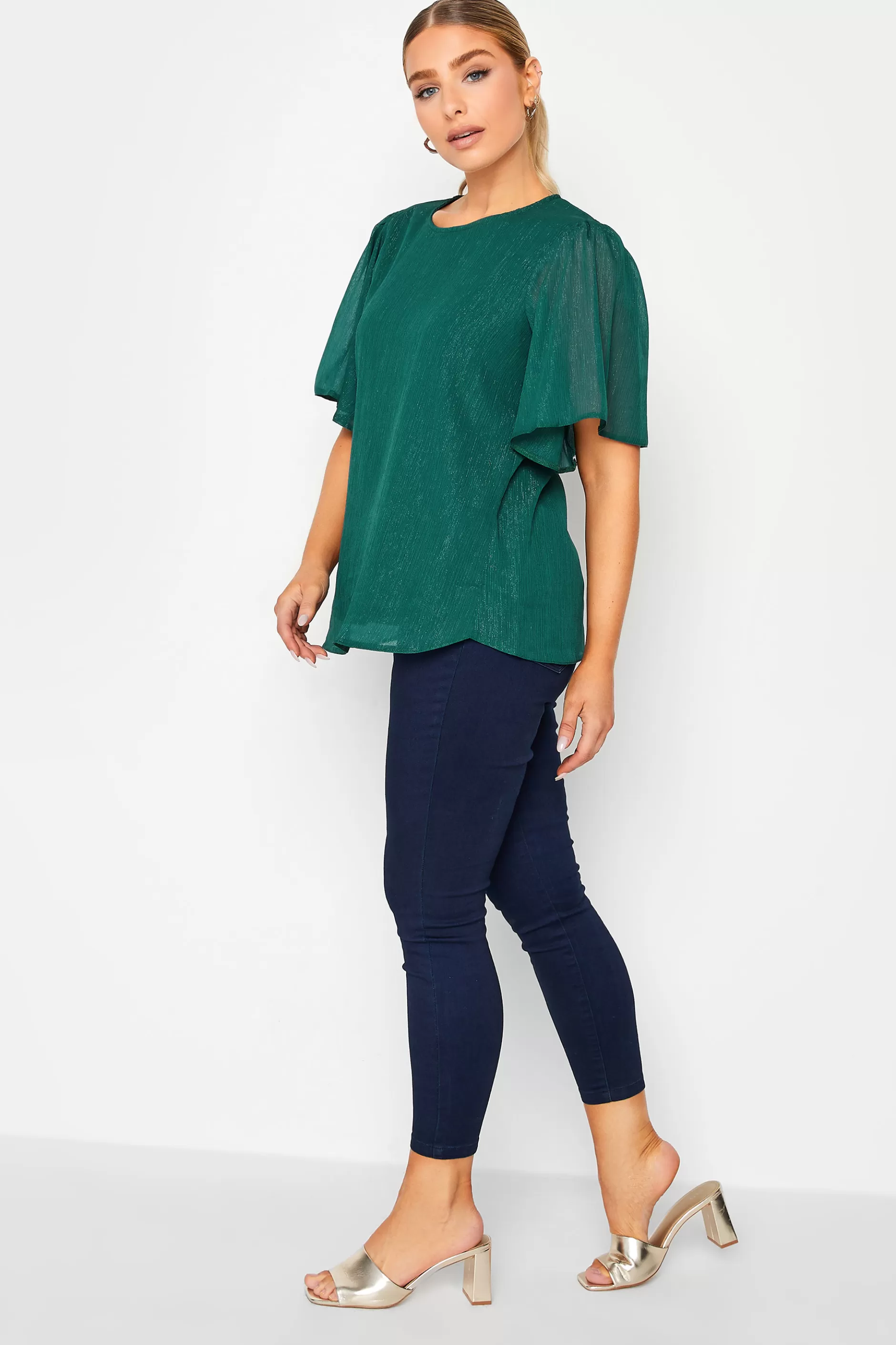 Women M&Co Blouses> Womens Green Shimmer Angel Sleeve Blouse