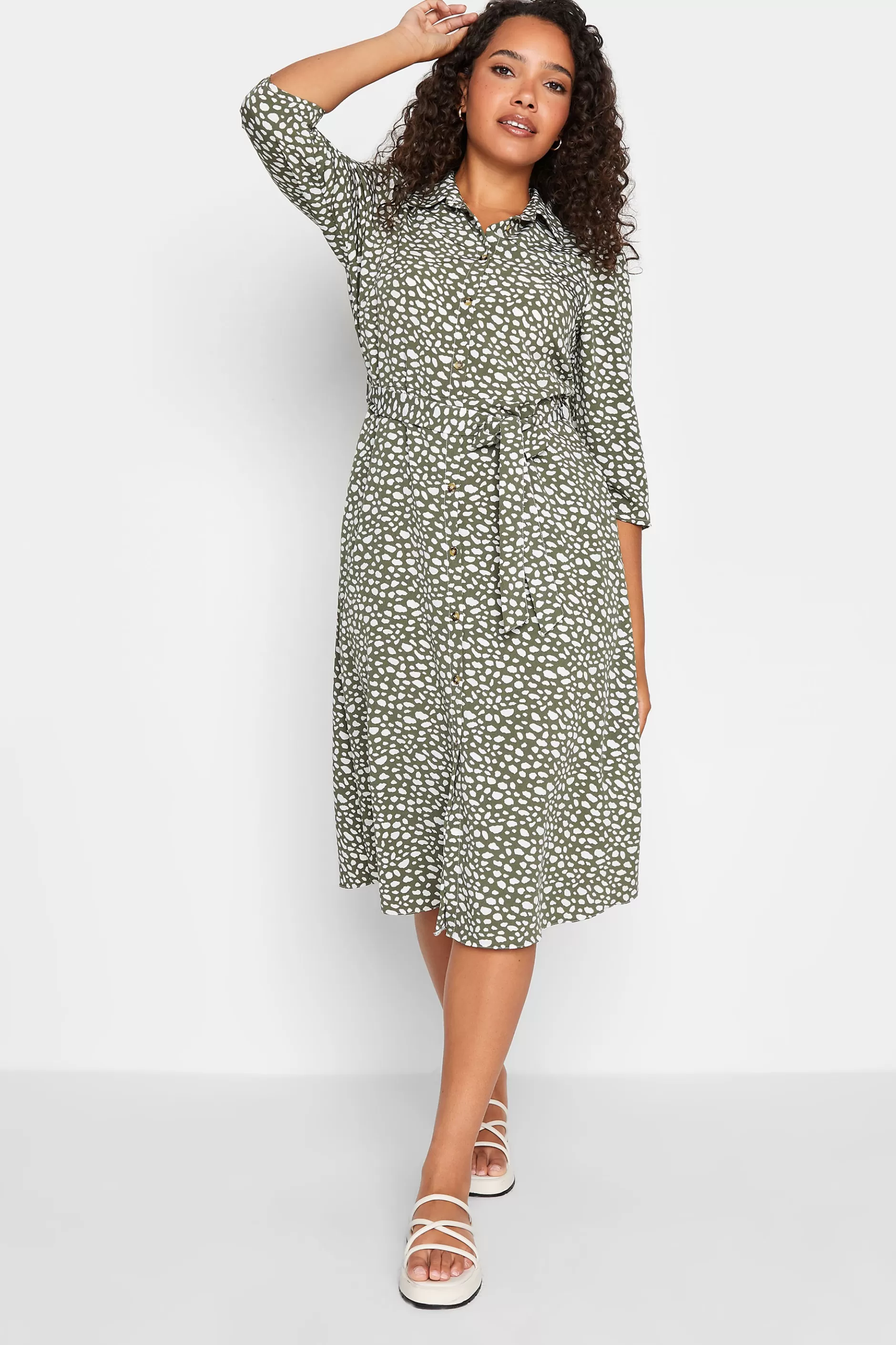 Women M&Co Shirt Dresses> Womens Green Spot Print Shirt Dress