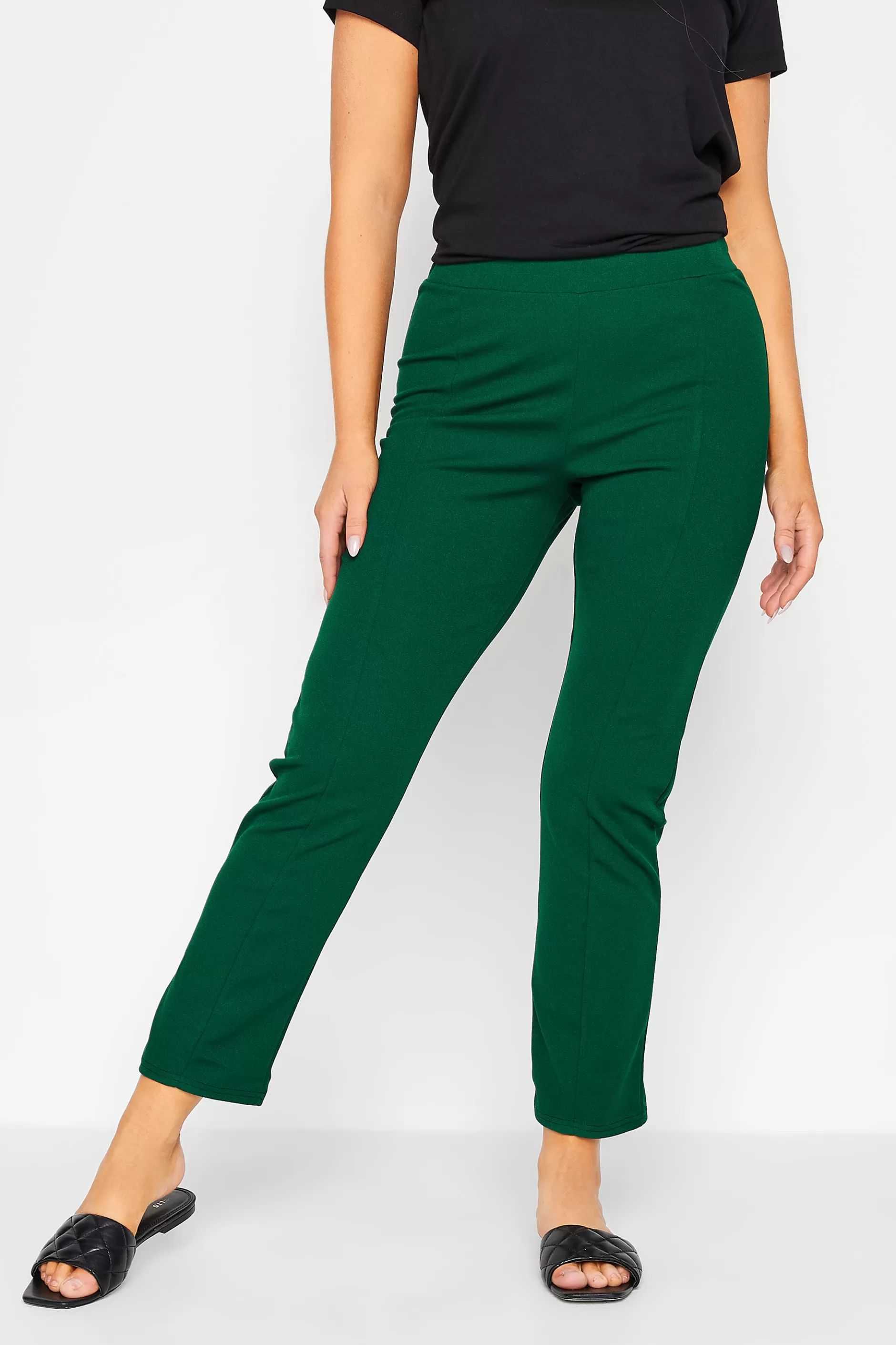 Women M&Co Trousers> Womens Green Stretch Tapered Trousers