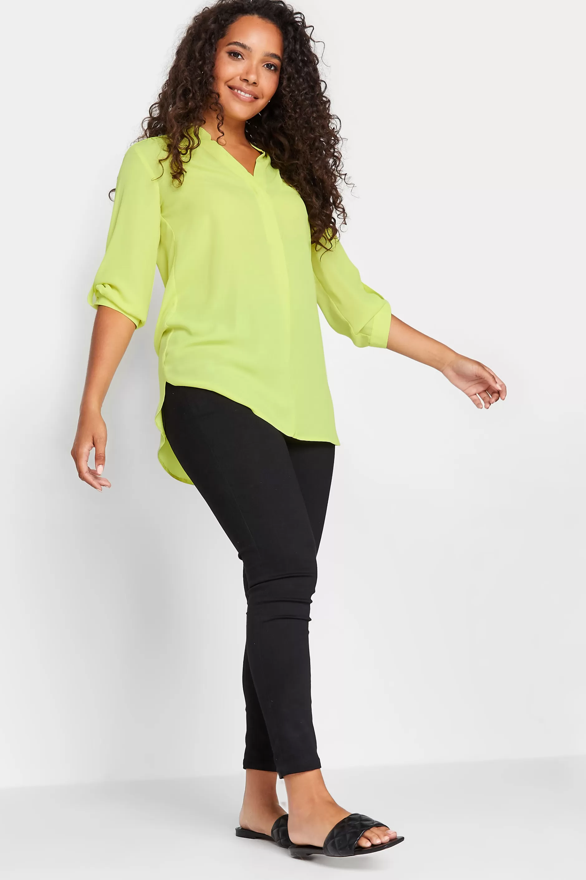 Women M&Co Shirts> Womens Green Tab Sleeve Blouse