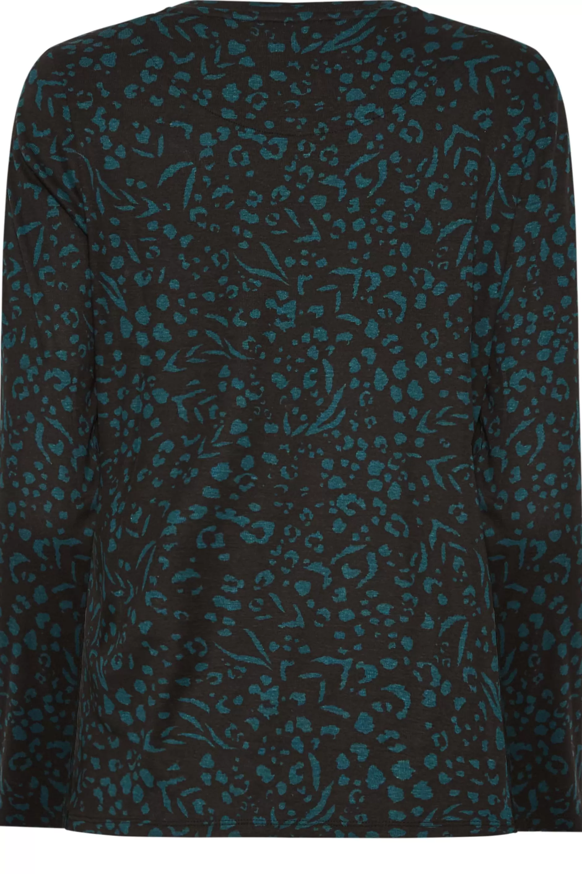 Women M&Co Long Sleeve Tops> Womens Green Teal Animal Print Long Sleeve Cotton Top