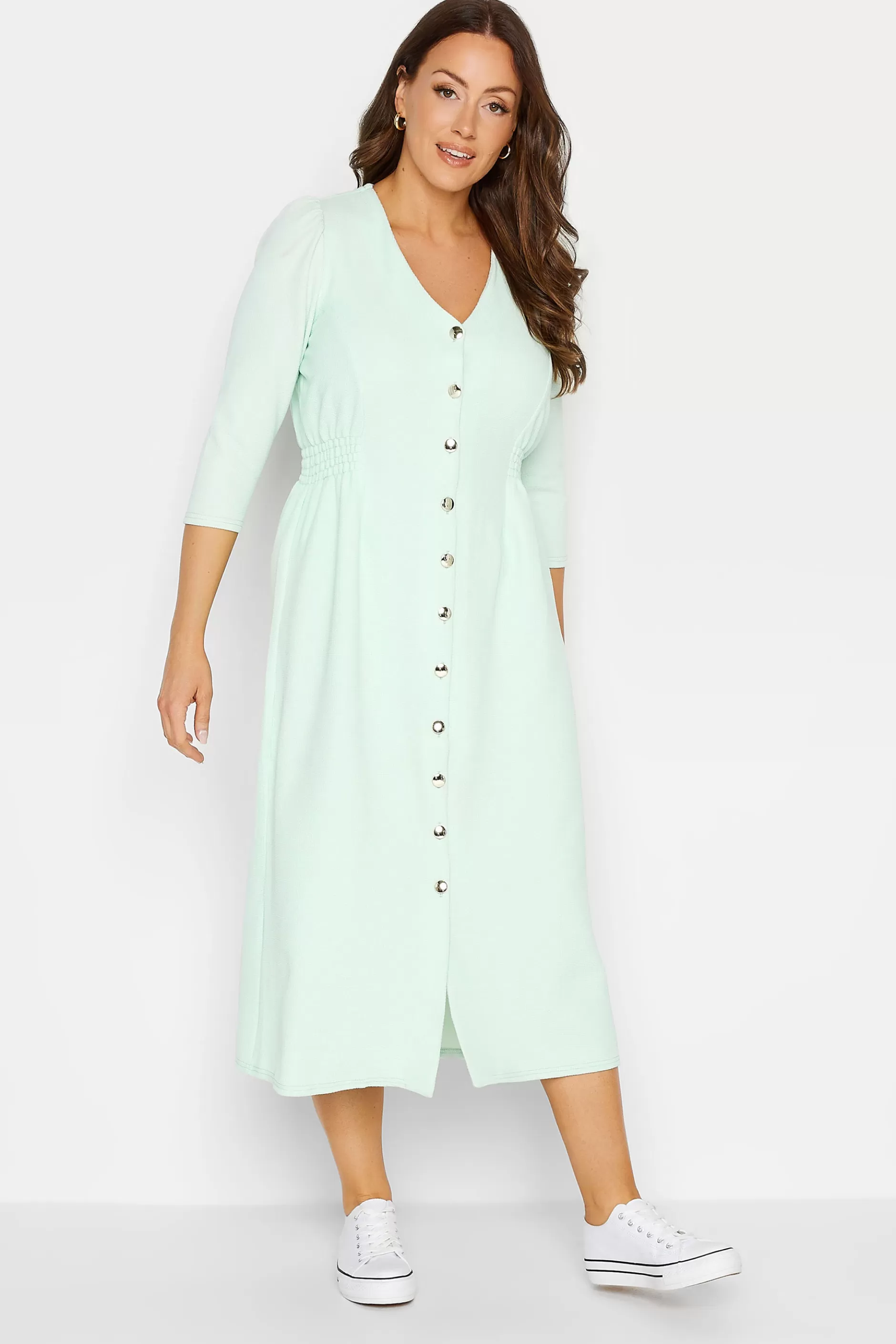 Women M&Co Wedding Guest Dresses> Womens Green Textured Button Through Dress