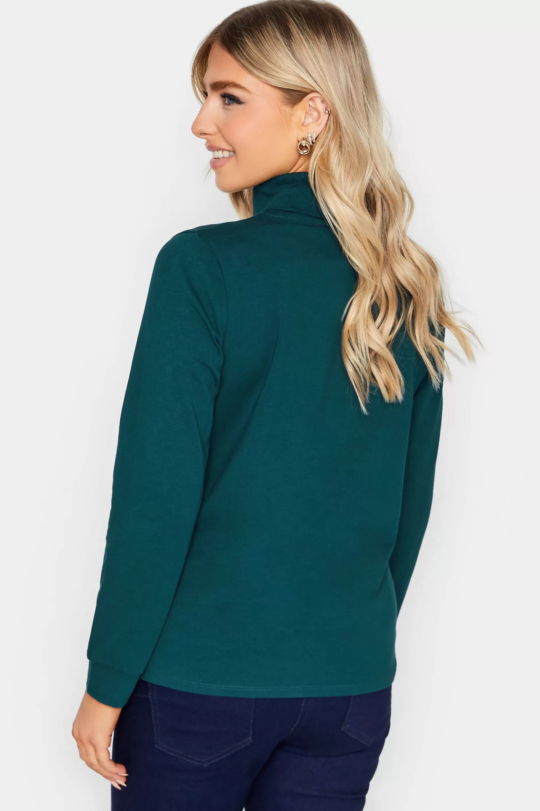 Women M&Co T-Shirts> Womens Green Turtle Neck Long Sleeve Cotton Blend Top