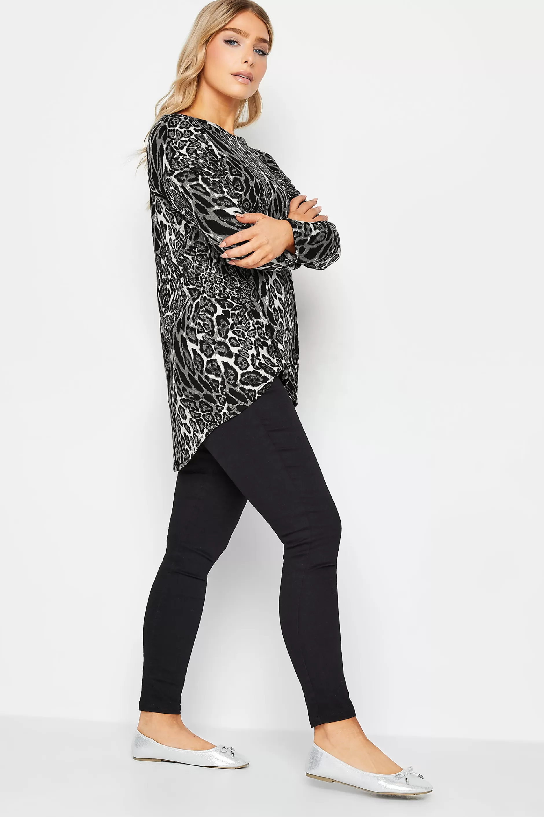 Women M&Co Long Sleeve Tops> Womens Grey Animal Print Jumper