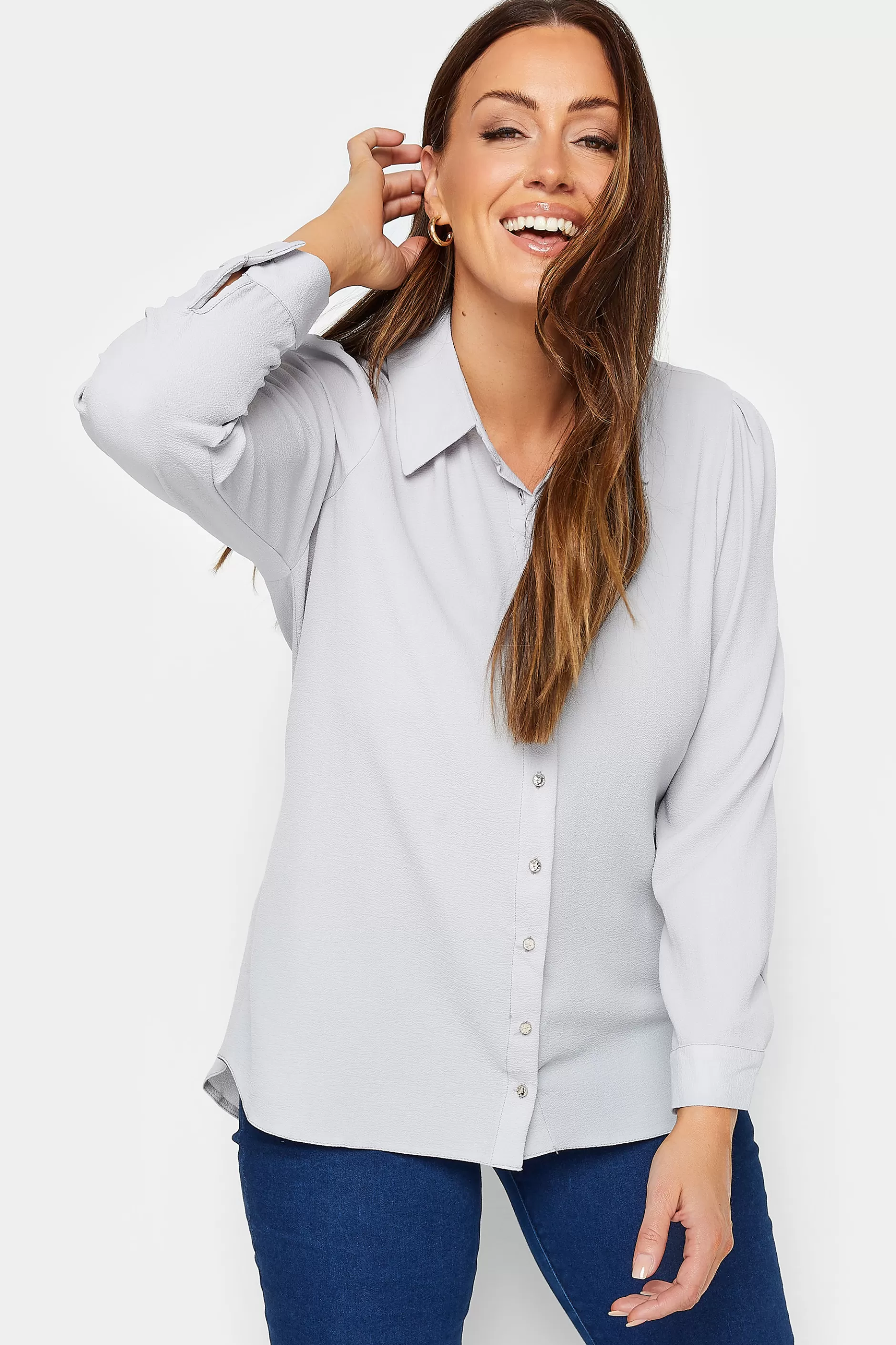 Women M&Co Shirts> Womens Grey Button Through Tunic Shirt