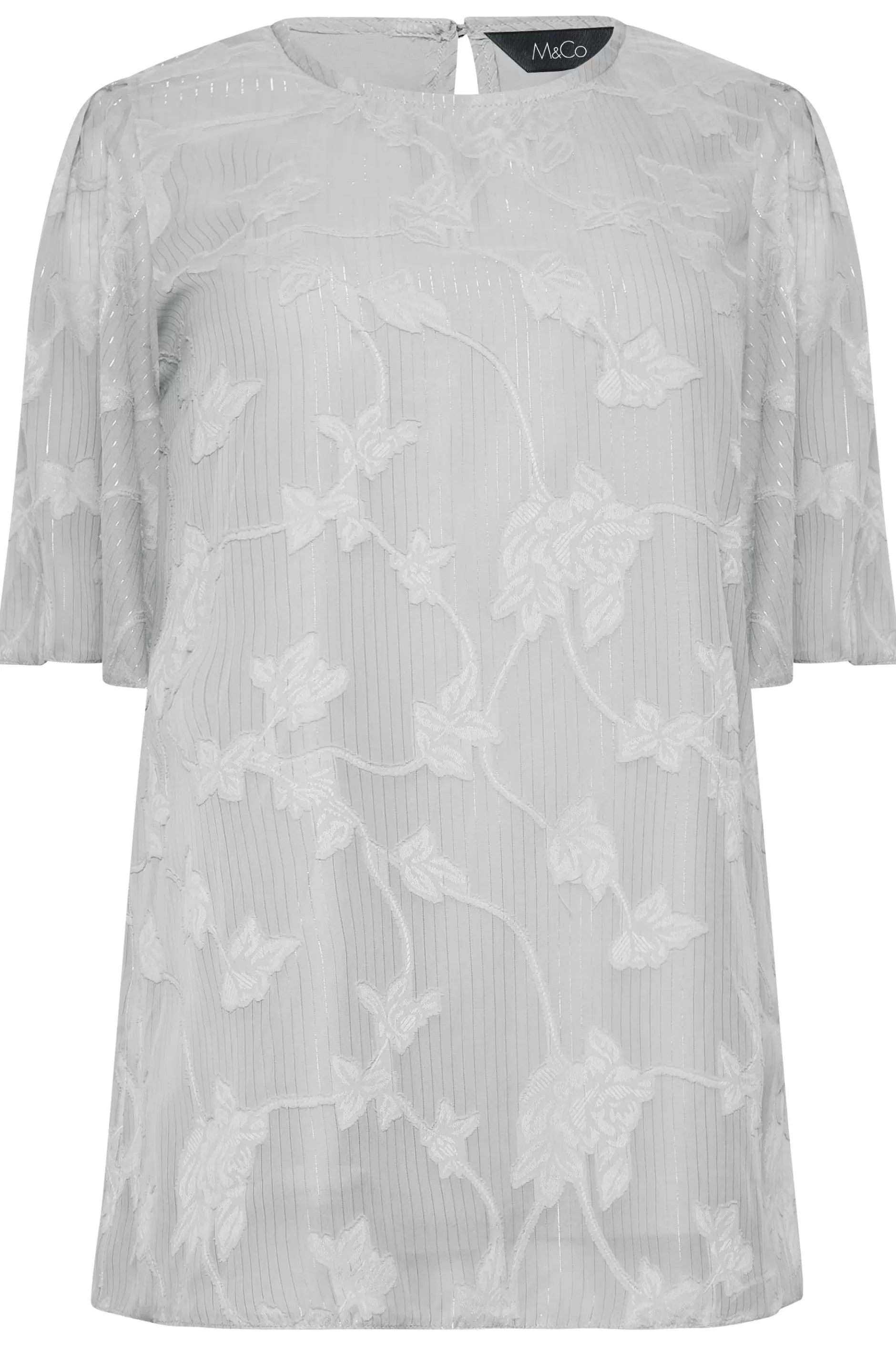 Women M&Co Blouses> Womens Grey Floral Shimmer Angel Sleeve Blouse