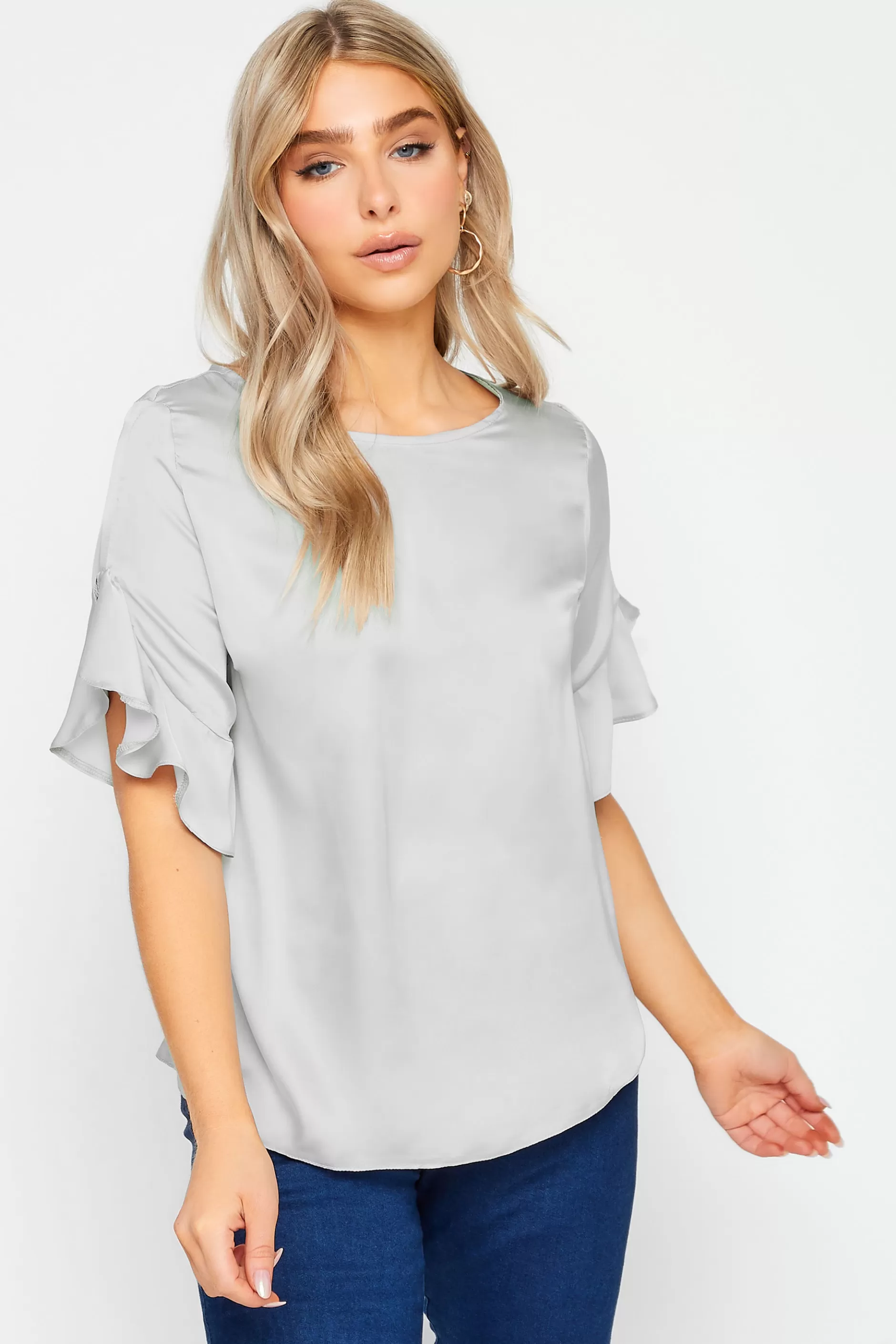 Women M&Co Short Sleeve Tops> Womens Grey Frill Sleeve Blouse