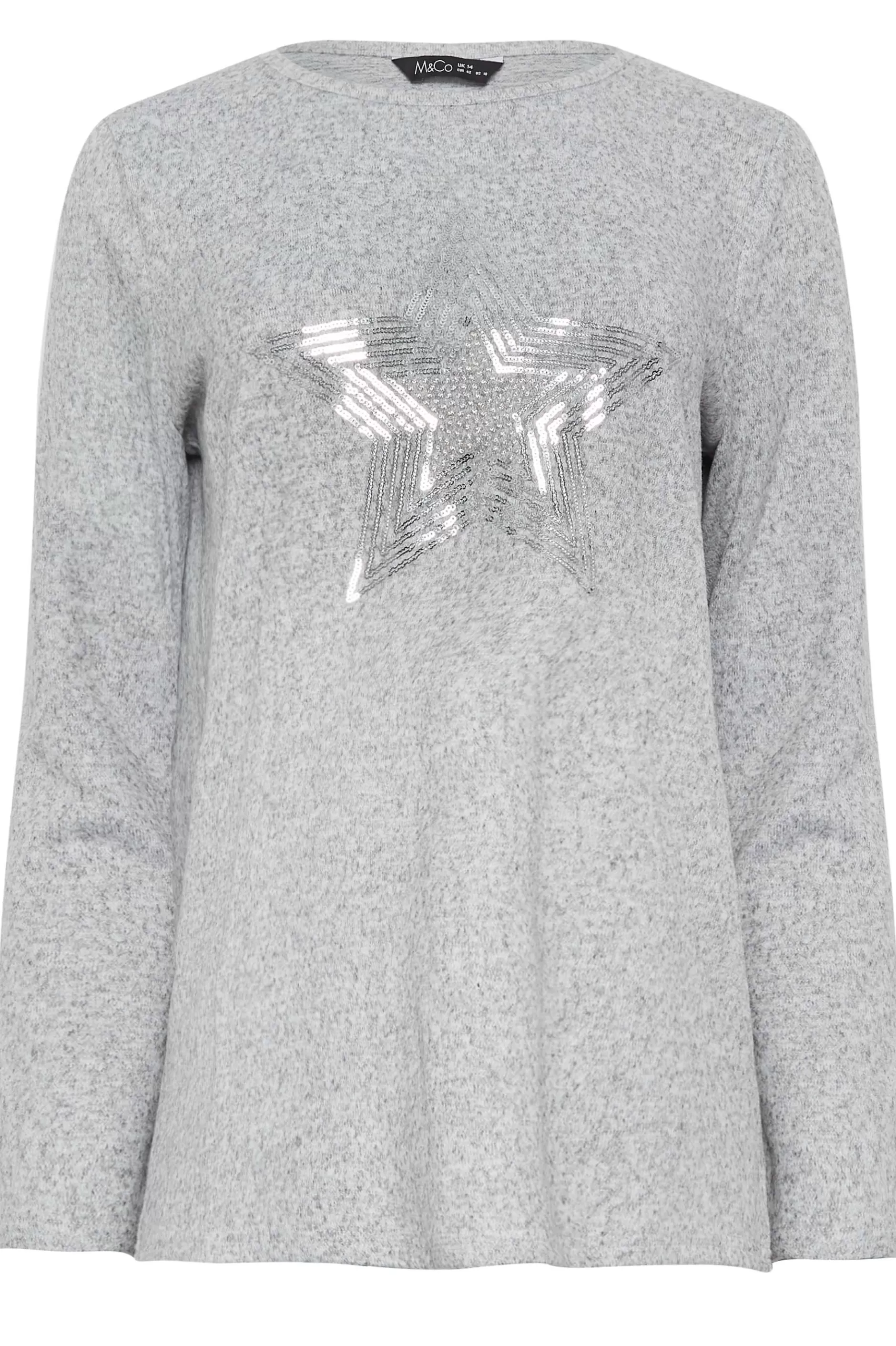 Women M&Co Long Sleeve Tops> Womens Grey Sequin Star Soft Touch Jumper