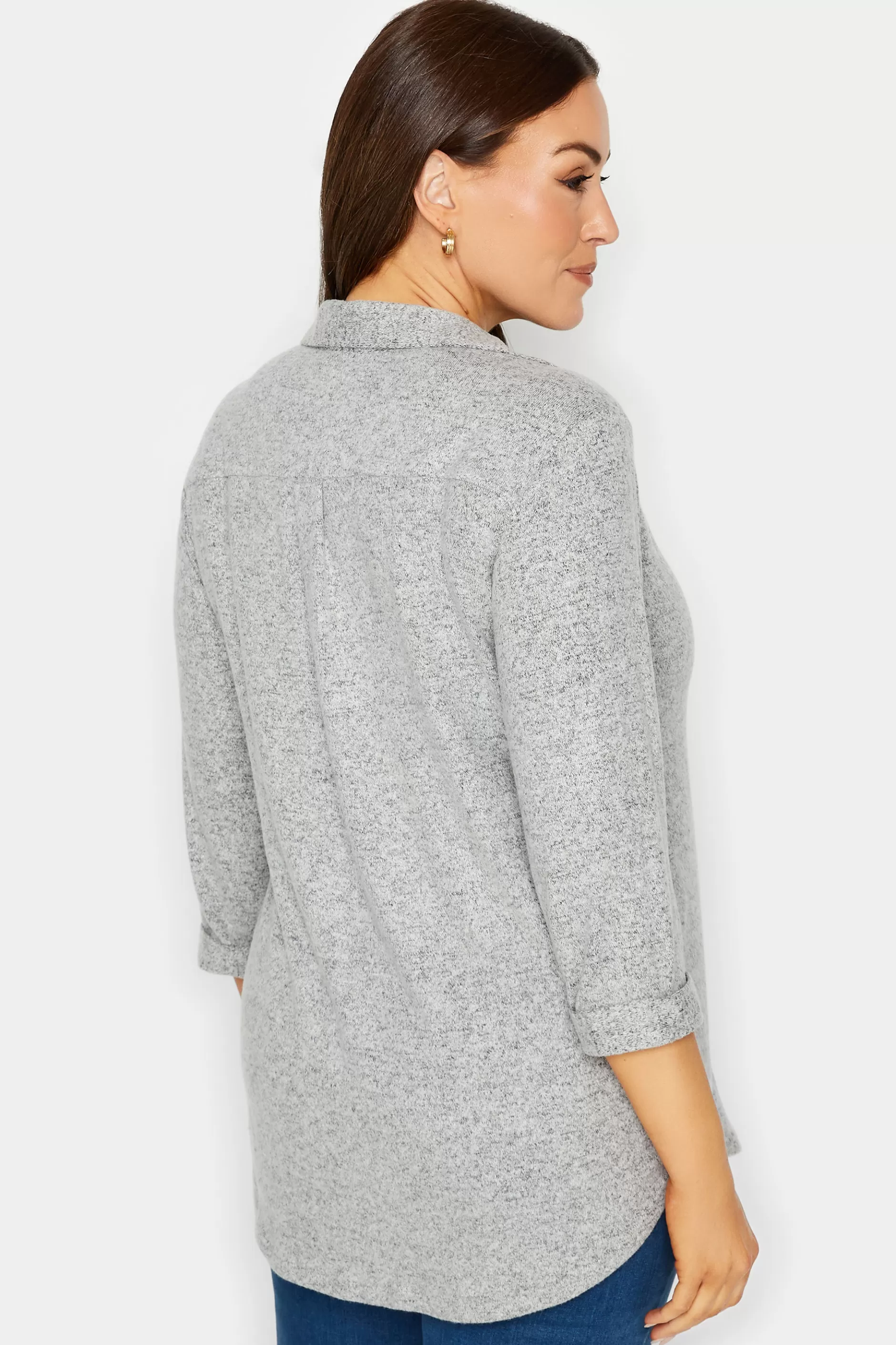 Women M&Co Blouses> Womens Grey Soft Touch Half Placket Jersey Shirt