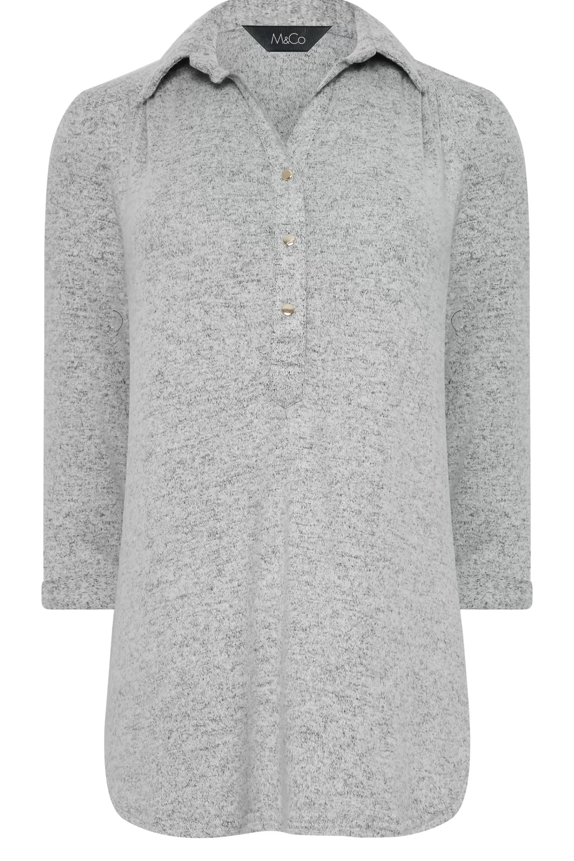 Women M&Co Blouses> Womens Grey Soft Touch Half Placket Jersey Shirt