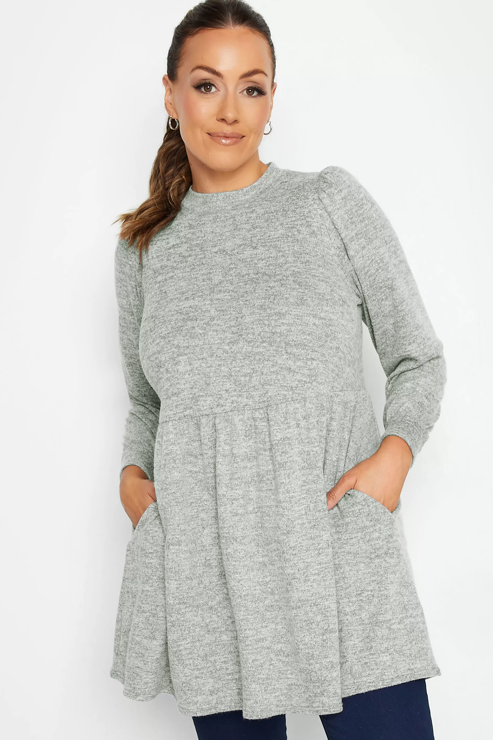 Women M&Co Long Sleeve Tops> Womens Grey Soft Touch Smock Top