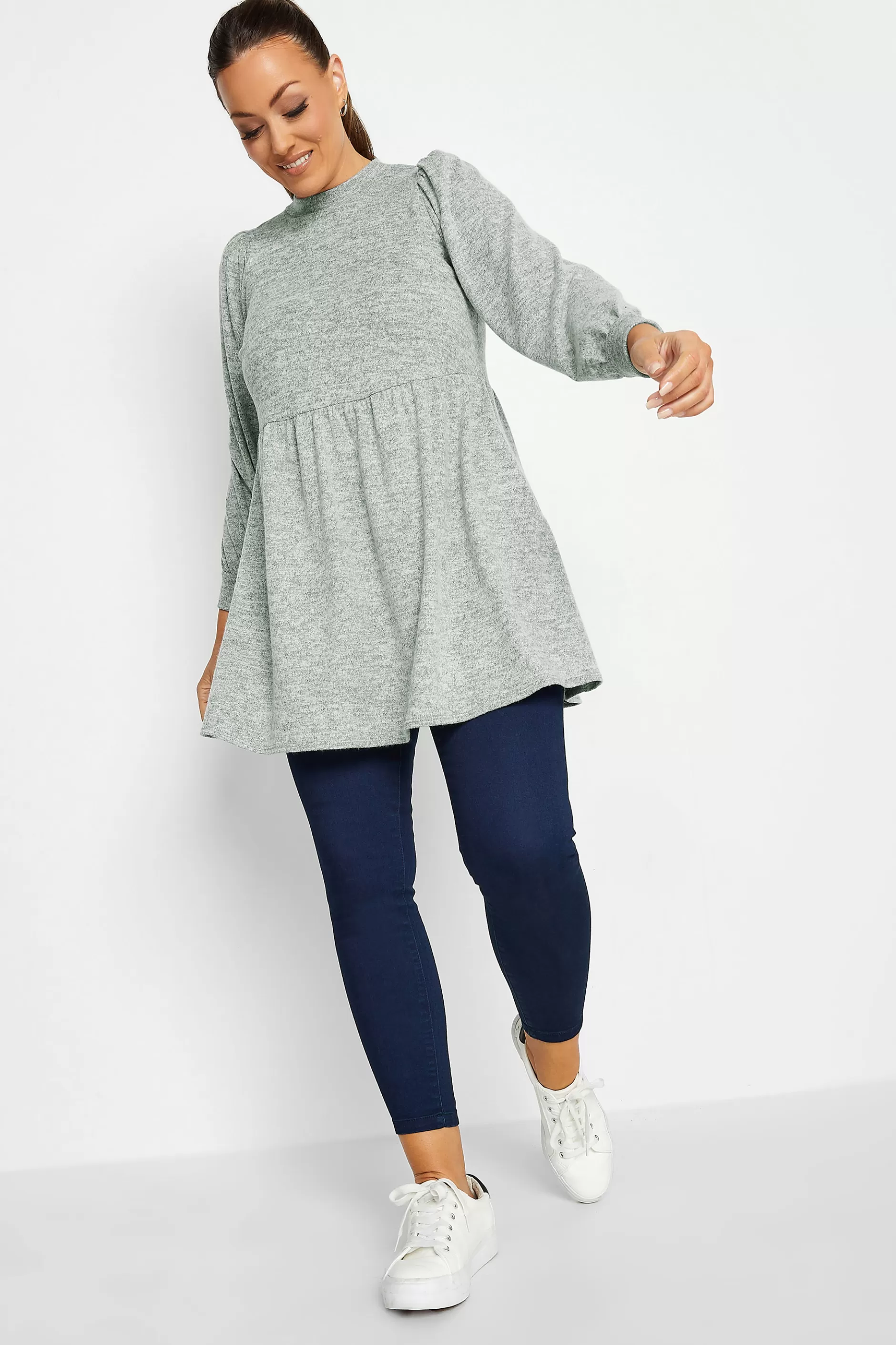 Women M&Co Long Sleeve Tops> Womens Grey Soft Touch Smock Top