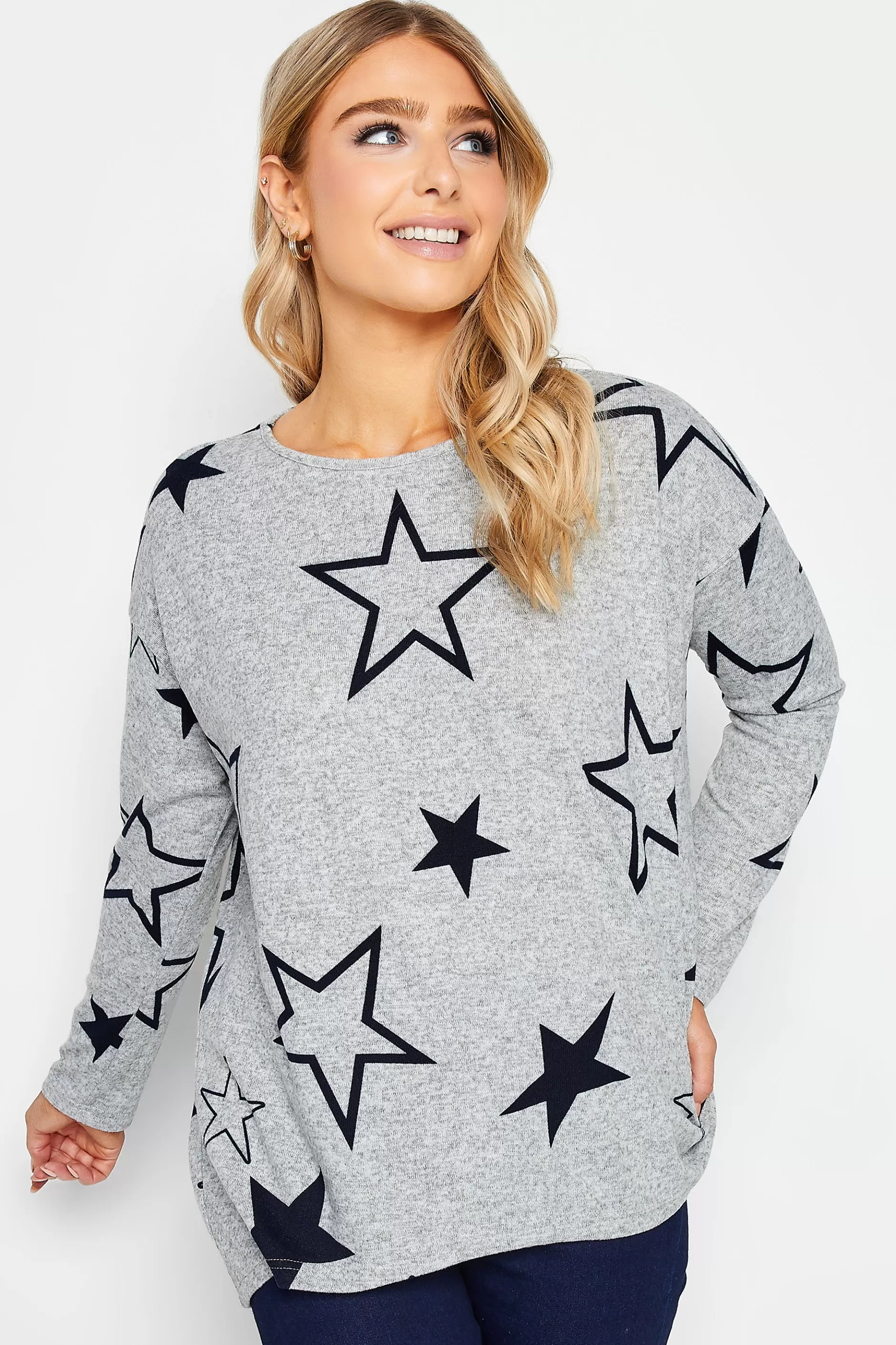 Women M&Co Long Sleeve Tops> Womens Grey Star Print Jumper